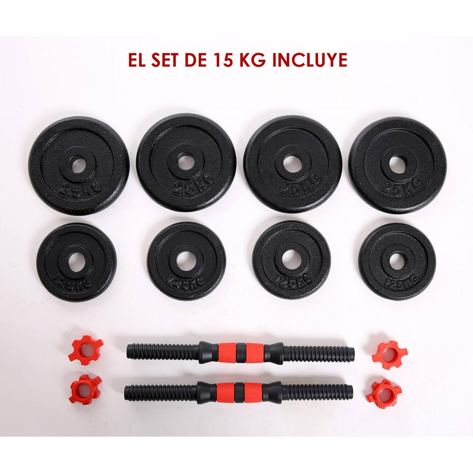 Set de 2 mancuernas ajustables con discos de metal 15 Kg Negro Unitalla