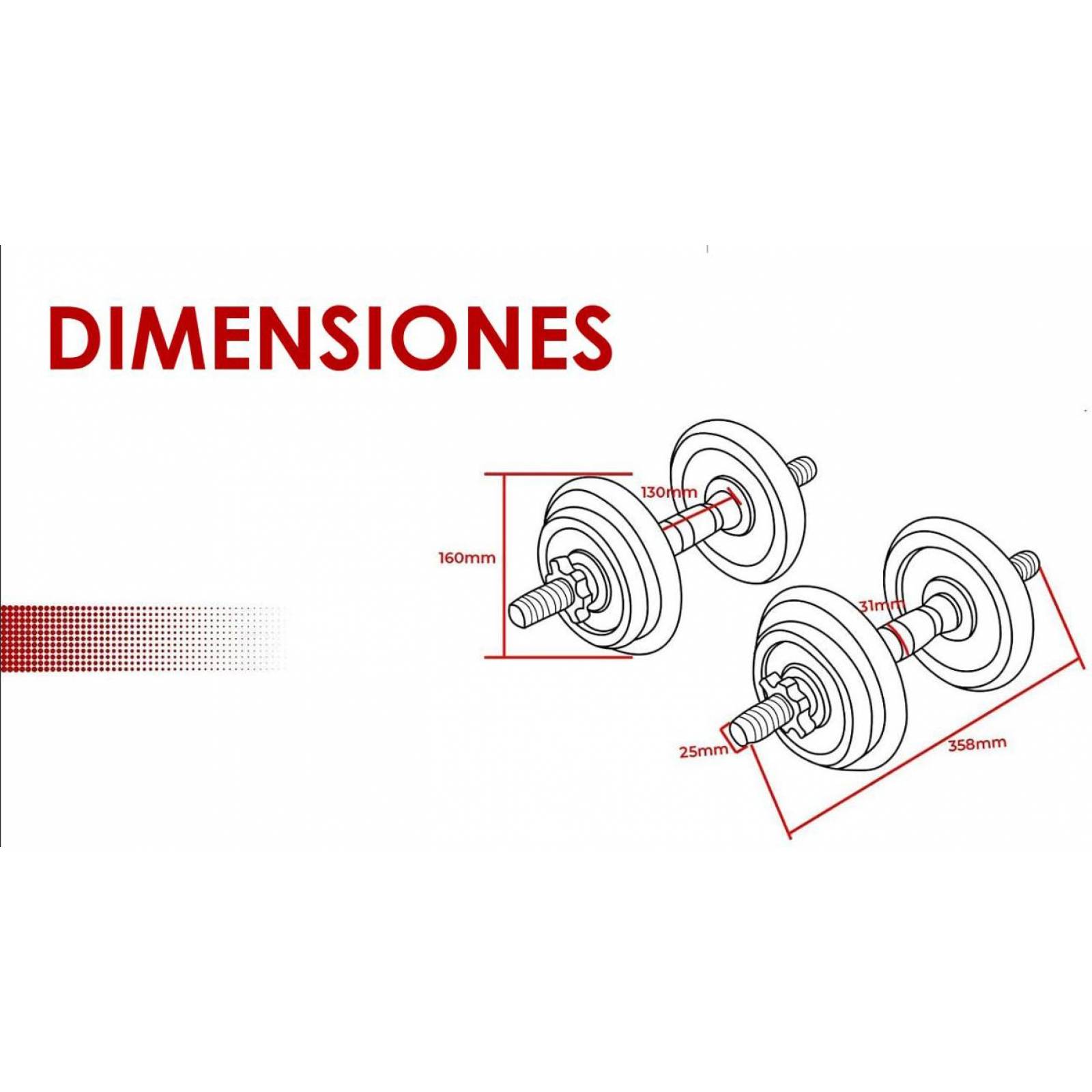 Set de 2 mancuernas ajustables con discos de metal 15 Kg Negro Unitalla