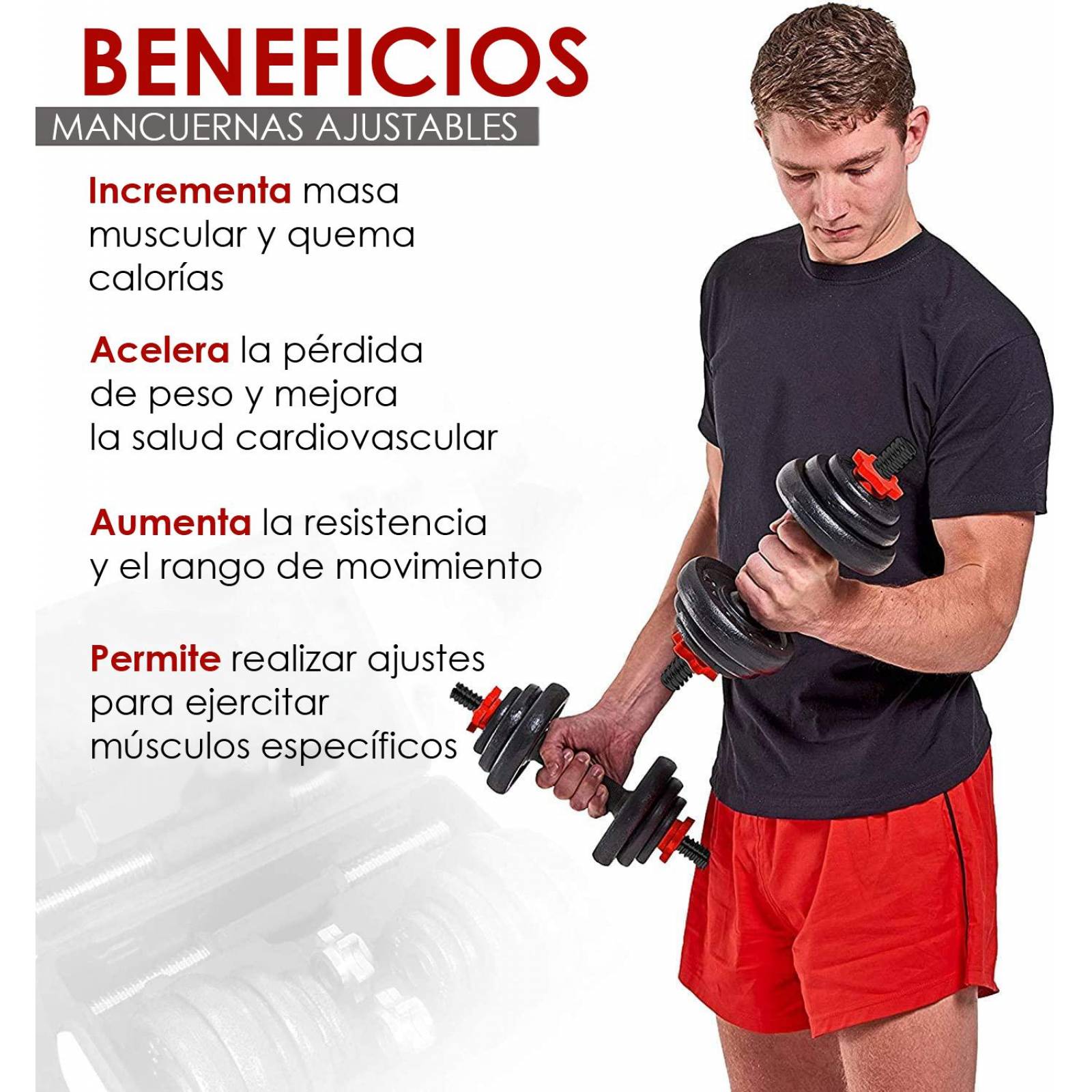 Set de 2 mancuernas ajustables con discos de metal 15 Kg Negro Unitalla