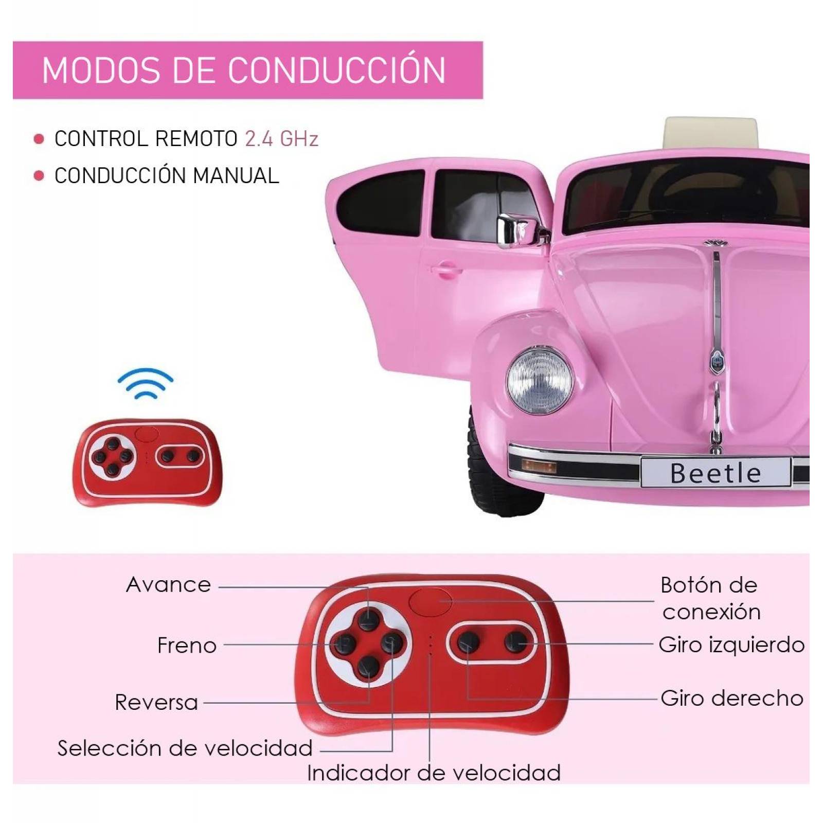 Carrito Montable Eléctrico Volkswagen Beetle 12v Rosa Unitalla
