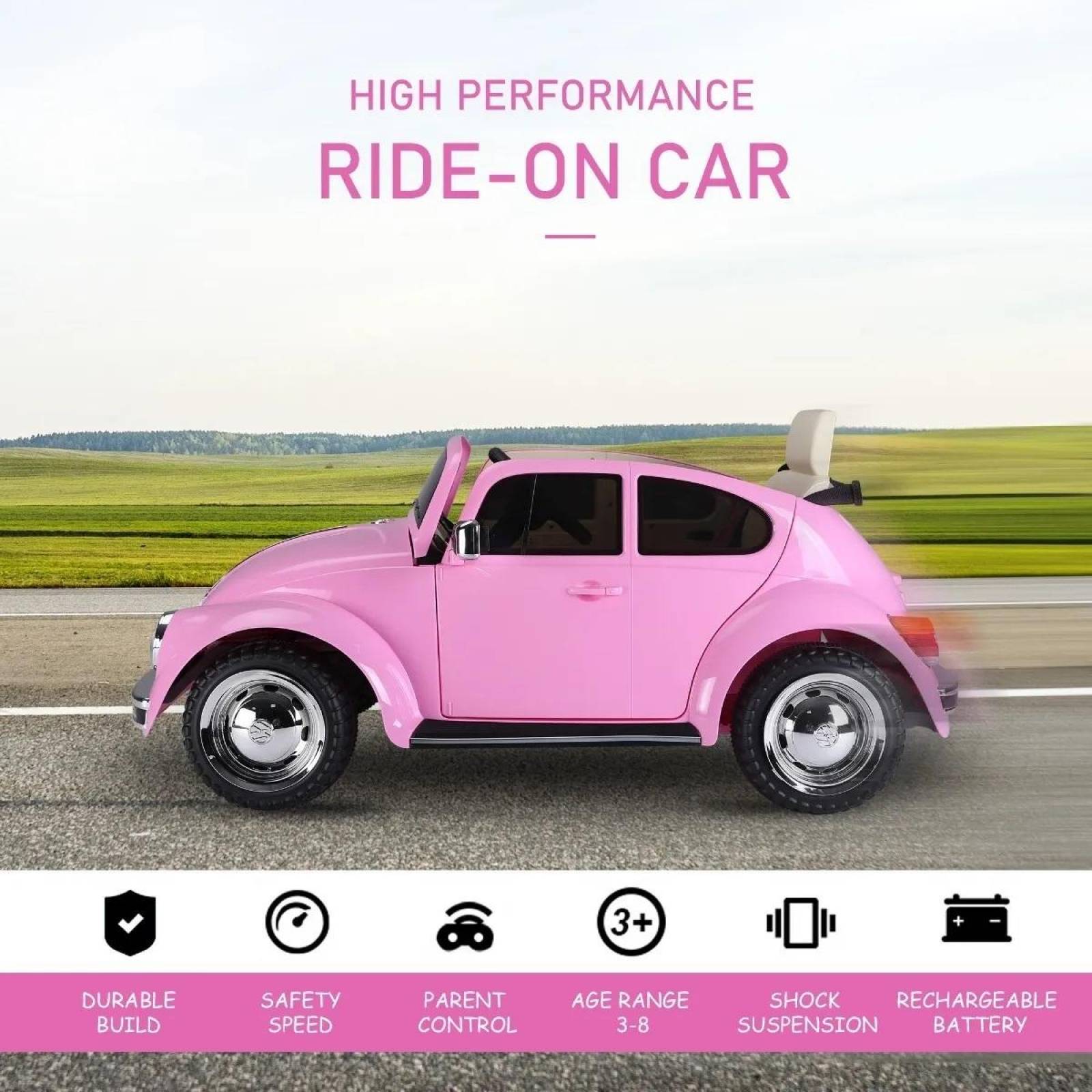 Carrito Montable Eléctrico Volkswagen Beetle 12v Rosa Unitalla
