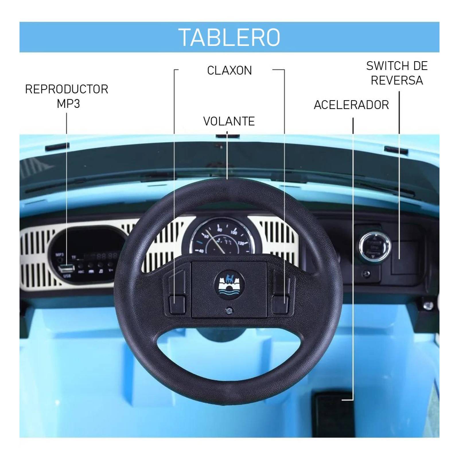 Carrito Montable Eléctrico Volkswagen Beetle 12v Celeste Unitalla