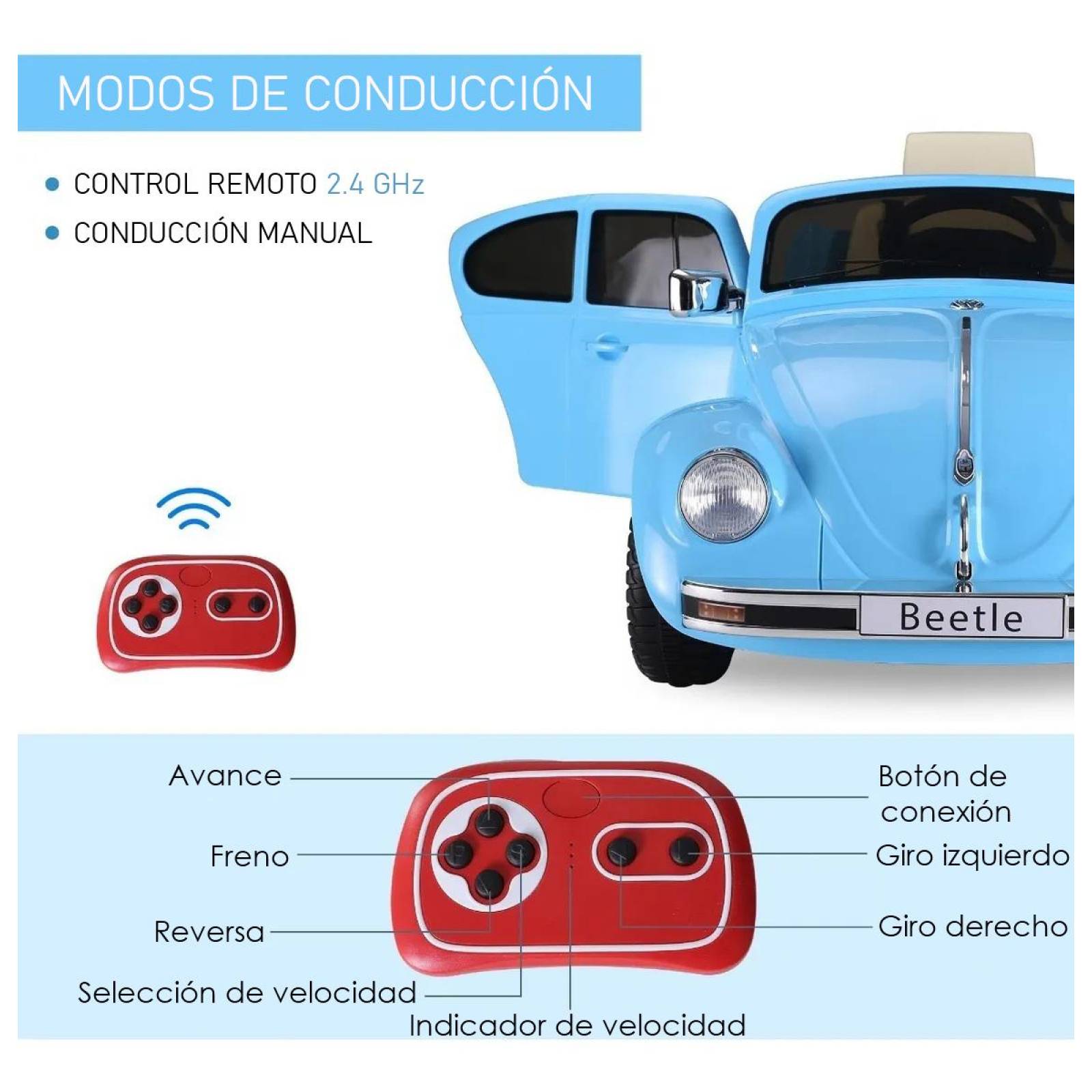 Carrito Montable Eléctrico Volkswagen Beetle 12v Celeste Unitalla