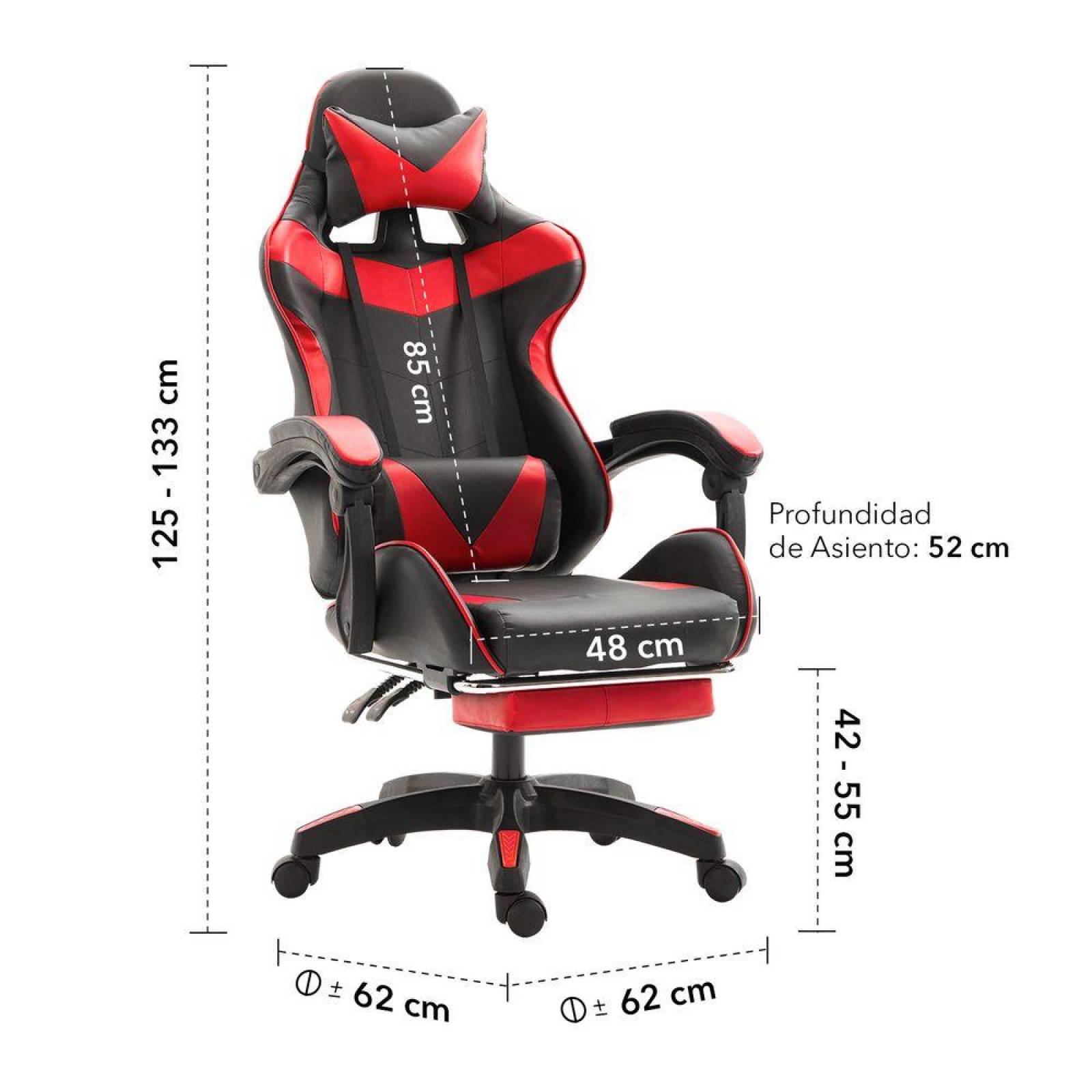 Silla Gamer Ergonómica Reclinable Con Descansa Pies Rojo Grande