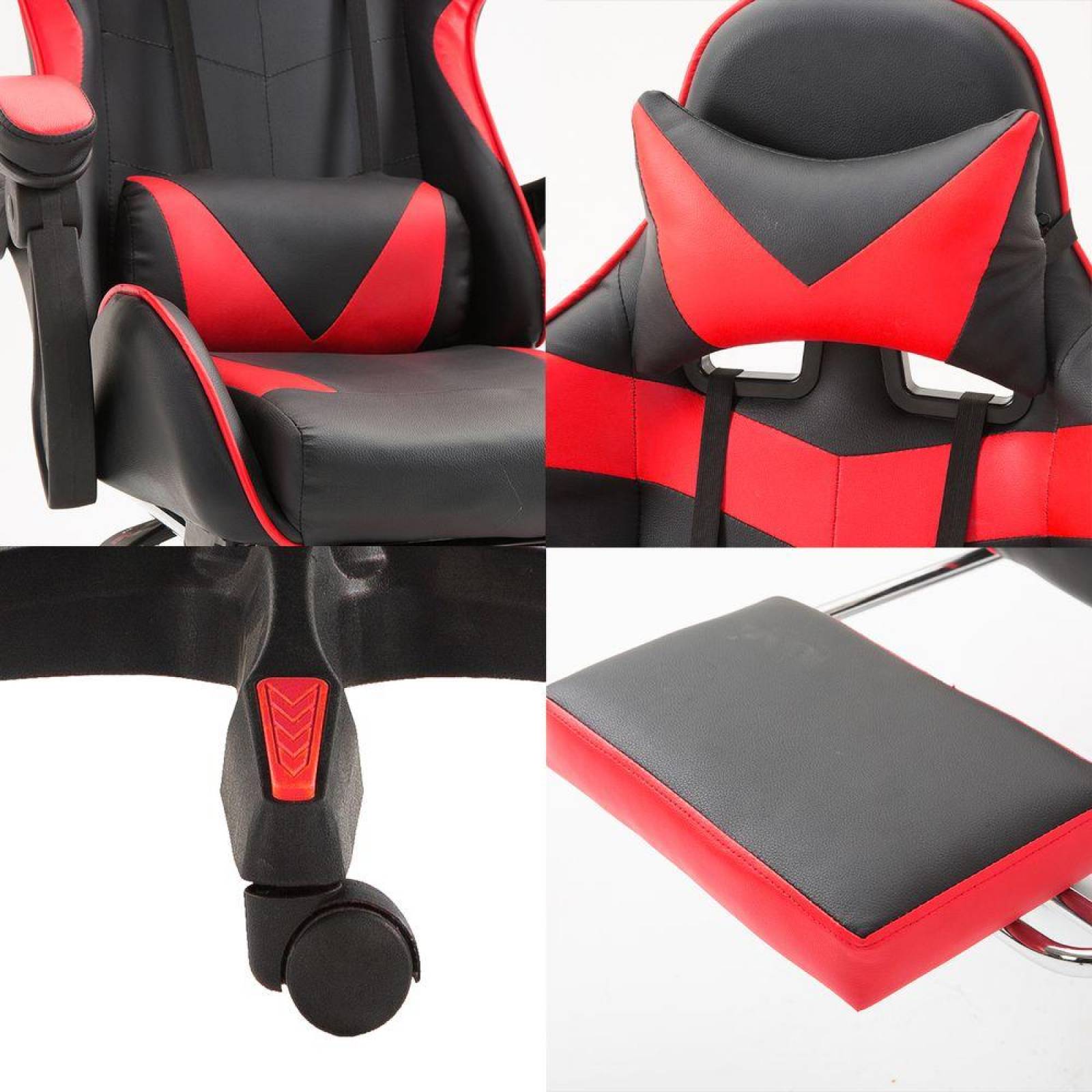 Silla Gamer Ergonómica Reclinable Con Descansa Pies Rojo Grande