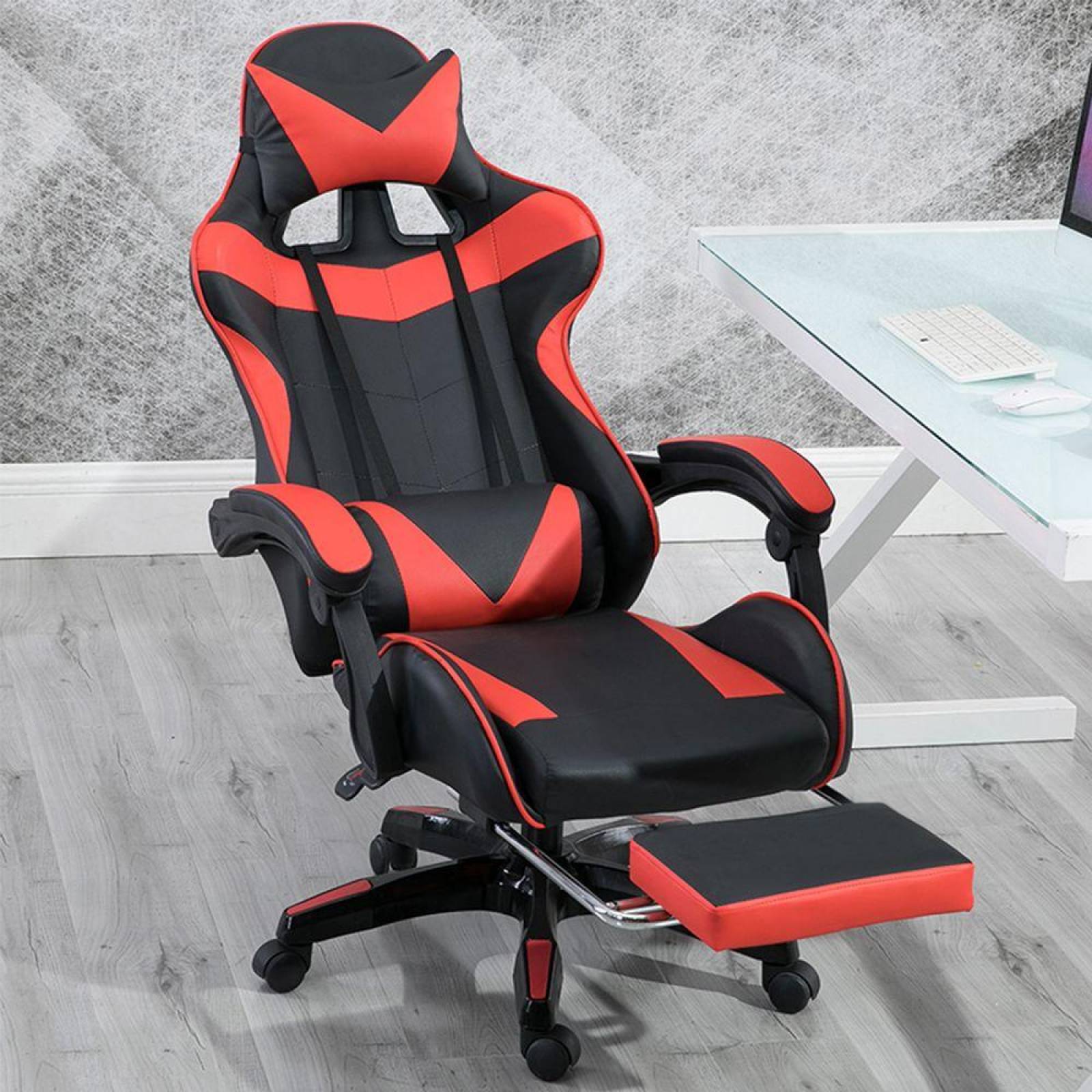 Silla Gamer Ergonómica Reclinable Con Descansa Pies Rojo Grande