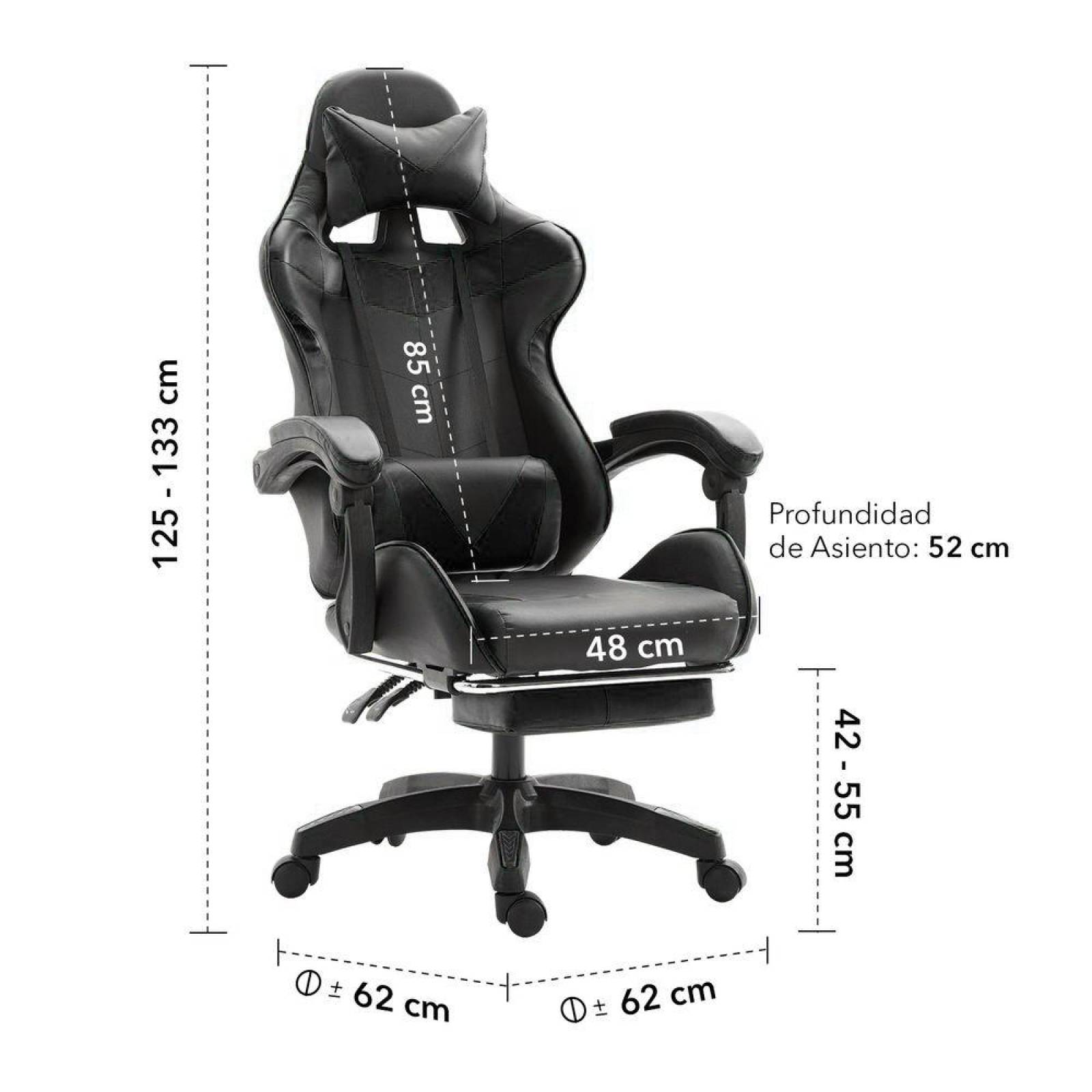 Silla Gamer Ergonómica Reclinable Con Descansa Pies Grande Negro