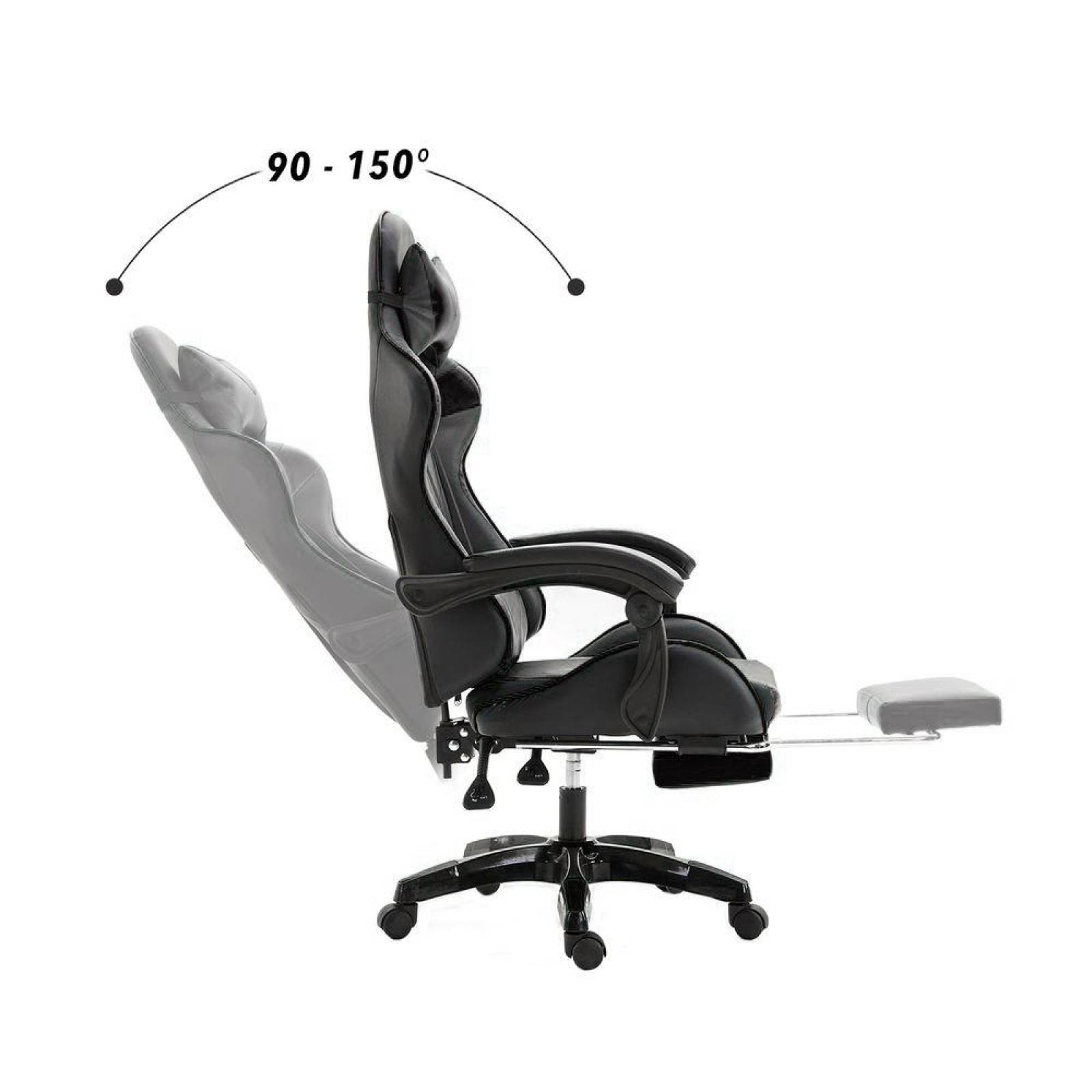 Silla Gamer Ergonómica Reclinable Con Descansa Pies Grande Negro