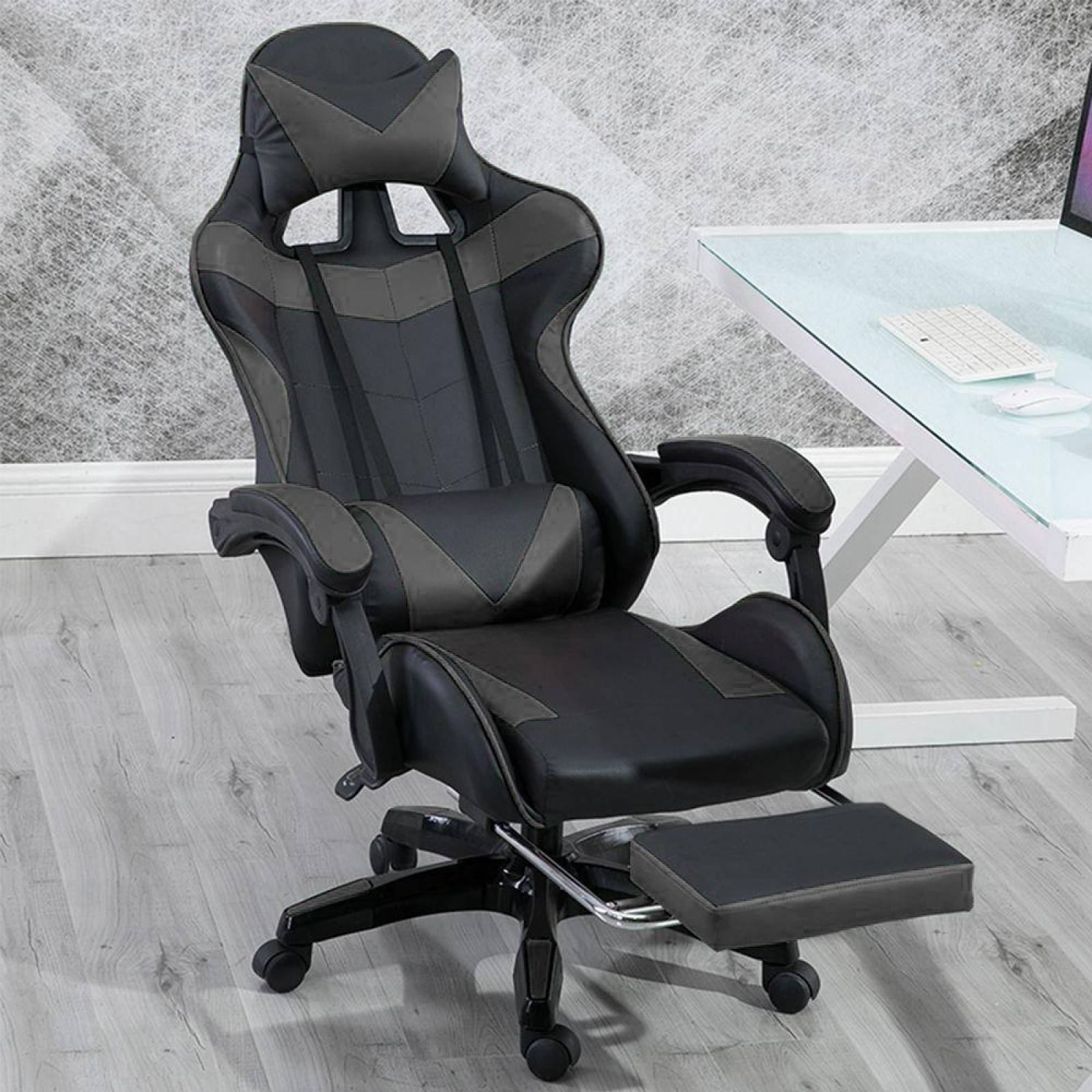 Silla Gamer Ergonómica Reclinable Con Descansa Pies Grande Negro
