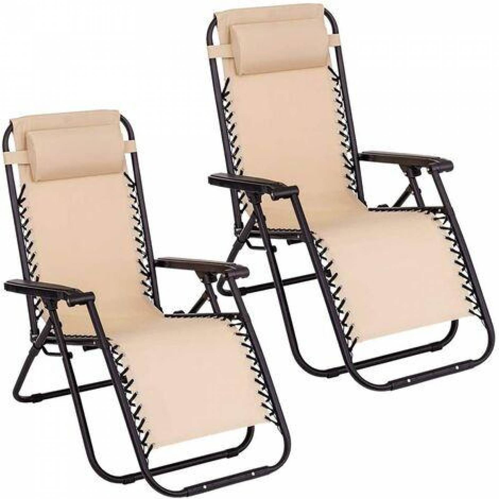 Set De 2 Sillas Tipo Camastro Plegable Tecnologia Gravedad Cero Reclinable Beige