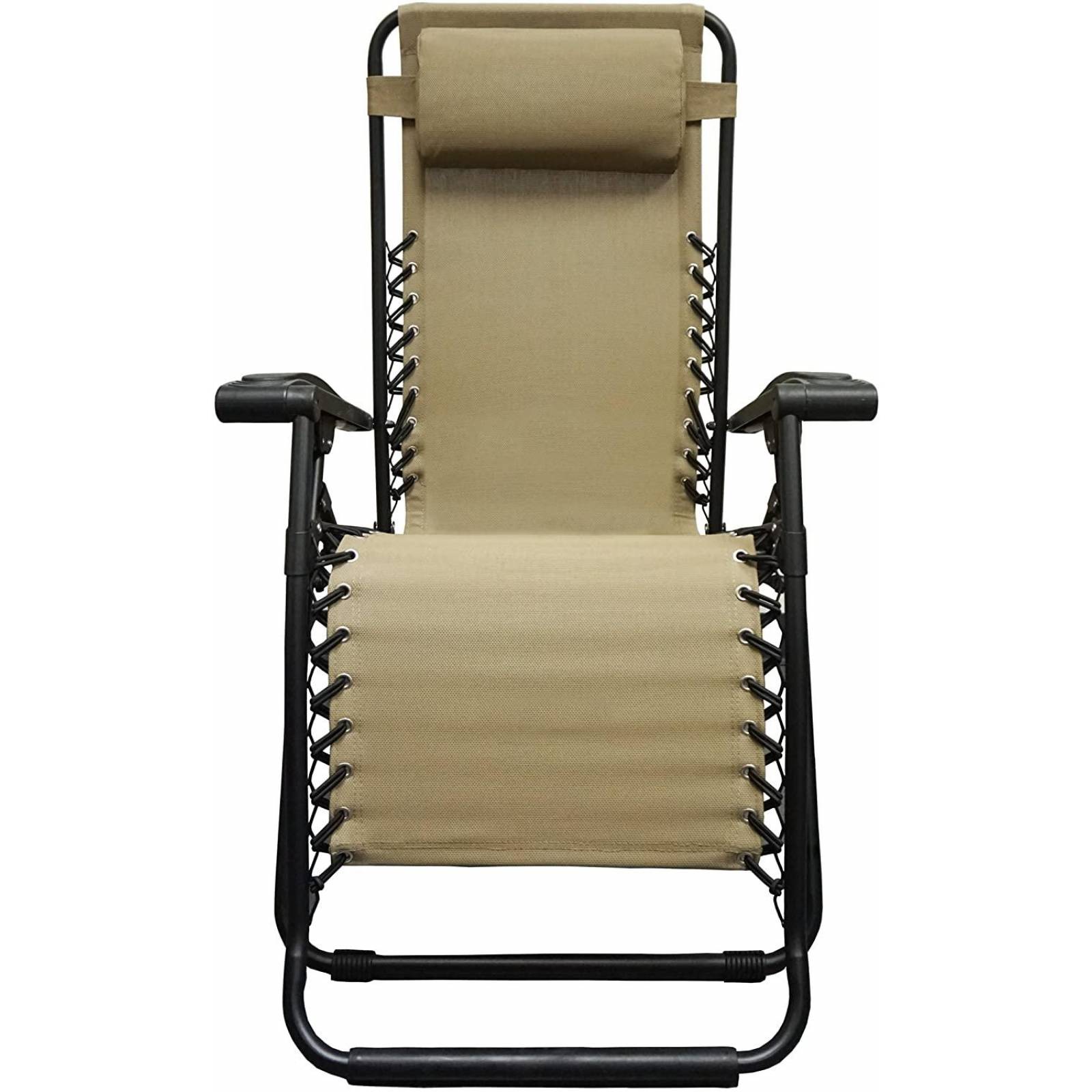 Set De 2 Sillas Tipo Camastro Plegable Tecnologia Gravedad Cero Reclinable Beige