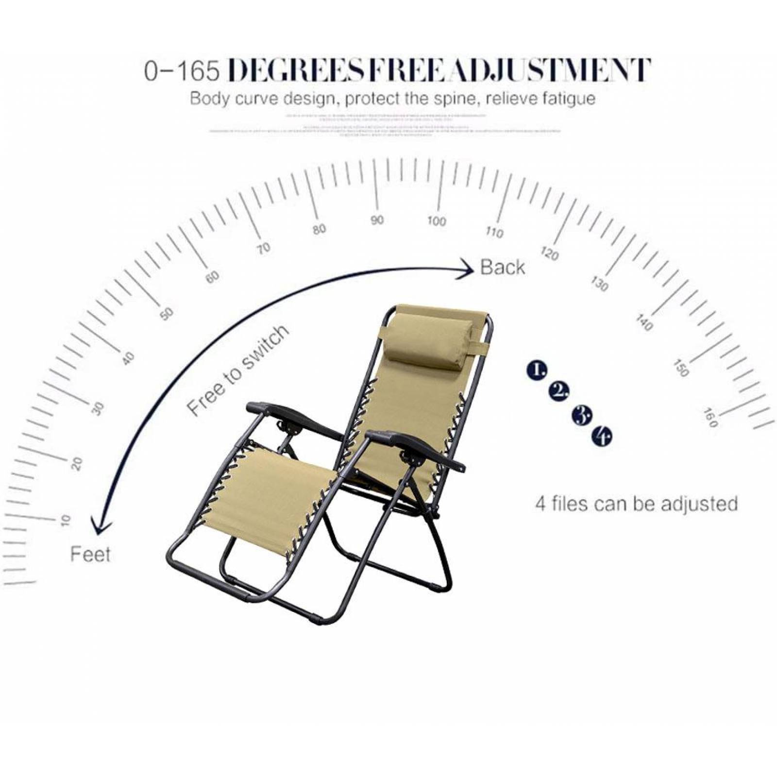 Set De 2 Sillas Tipo Camastro Plegable Tecnologia Gravedad Cero Reclinable Beige