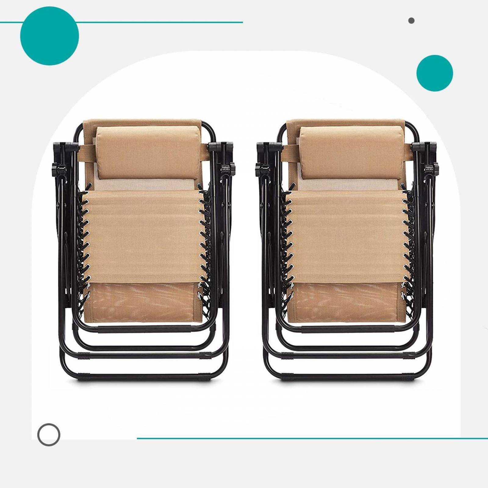 Set De 2 Sillas Tipo Camastro Plegable Tecnologia Gravedad Cero Reclinable Beige