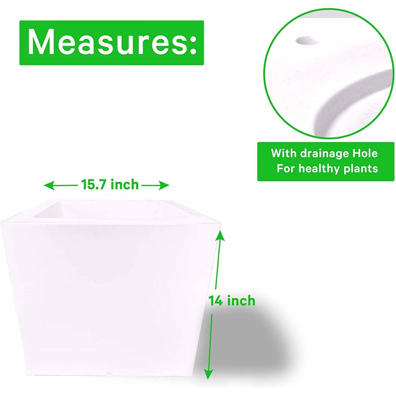 Maceta Plastico Resistente Cuadrada con Drenaje, 40 x 35 cm Blanco