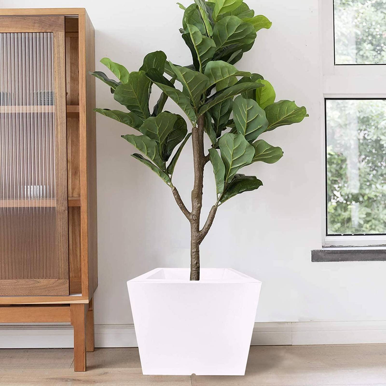 Maceta Plastico Resistente Cuadrada con Drenaje, 40 x 35 cm Blanco