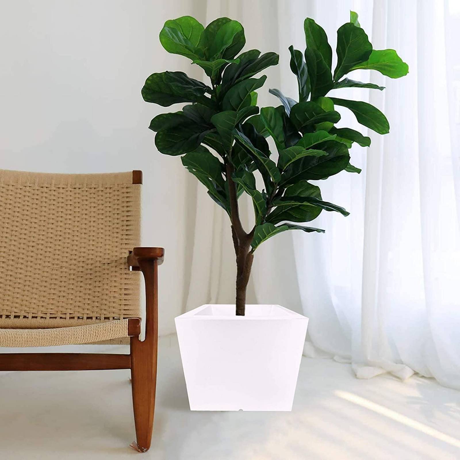 Maceta Plastico Resistente Cuadrada con Drenaje, 40 x 35 cm Blanco