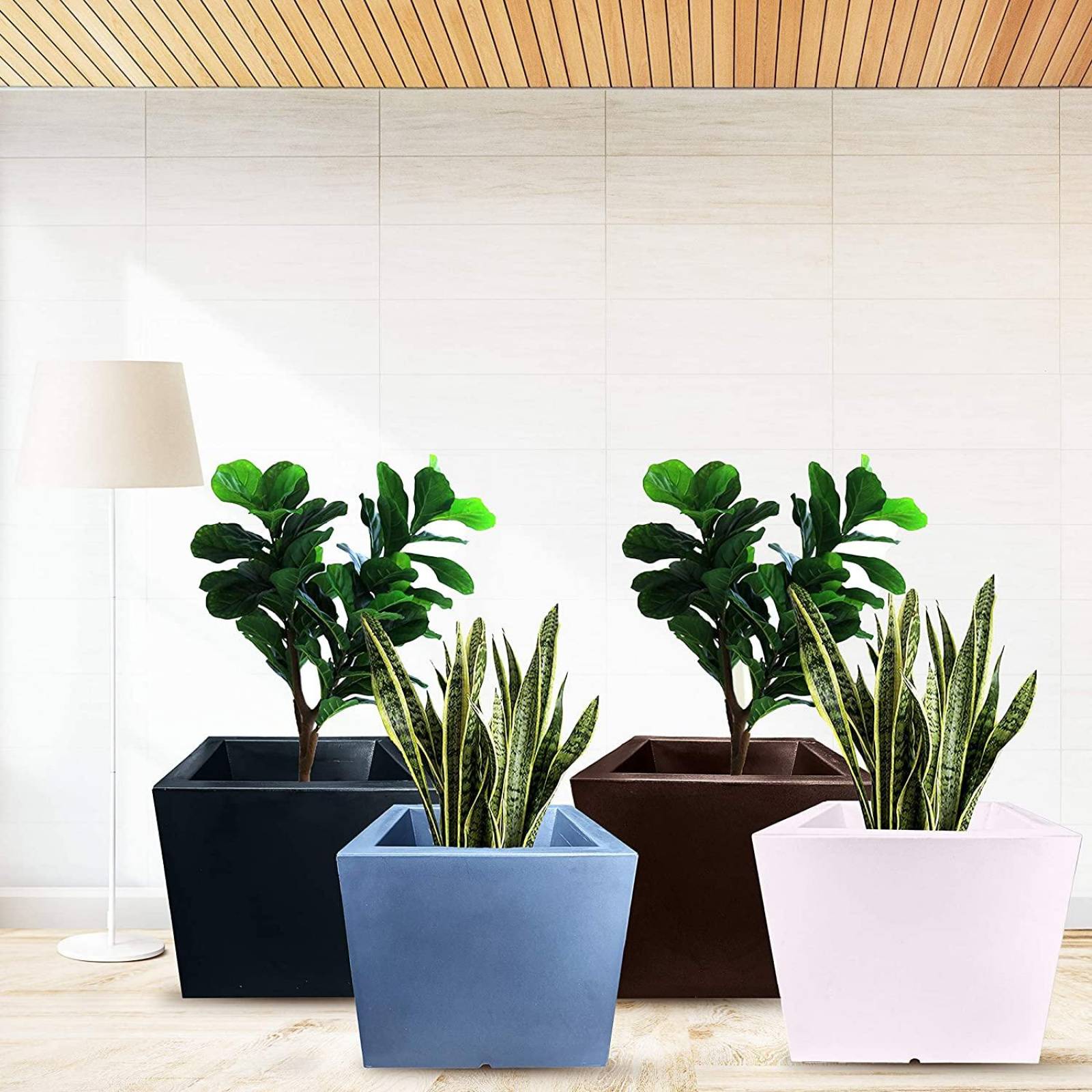 Maceta Plastico Resistente Cuadrada con Drenaje, 40 x 35 cm Blanco