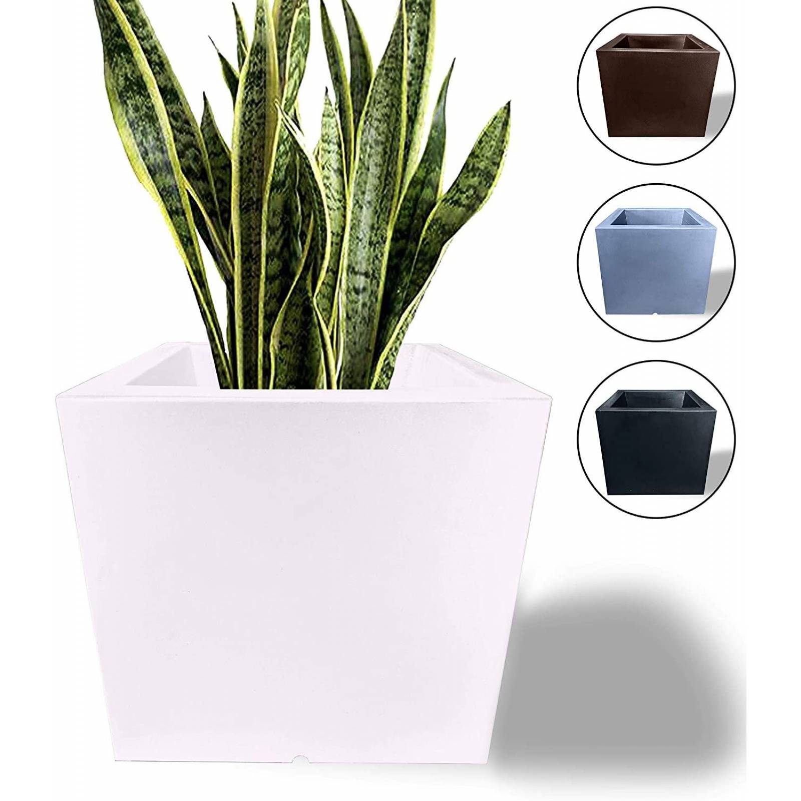 Maceta Plastico Resistente Cuadrada con Drenaje, 40 x 35 cm Blanco