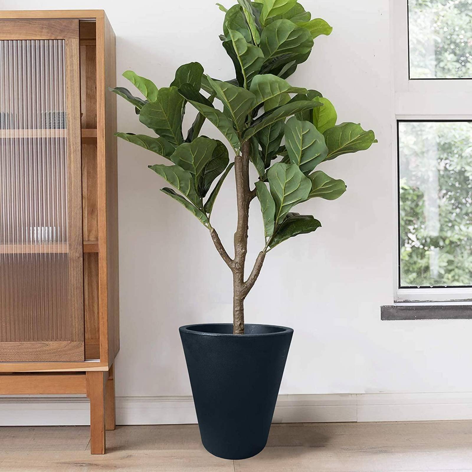 Maceta Plastico Redonda con Drenaje, 38 cm x 33 cm Negro