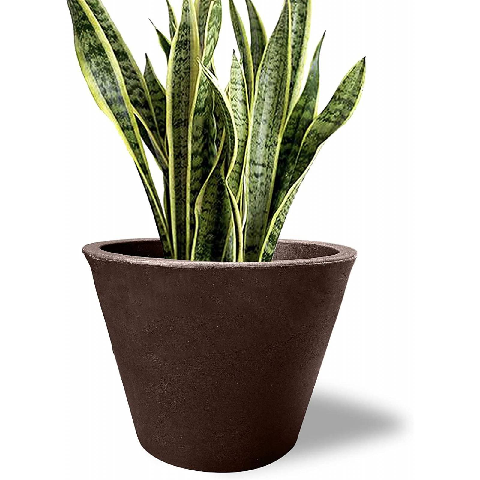 Macetero Redondo de 28 x 35 cm con Drenaje, Resistente Café