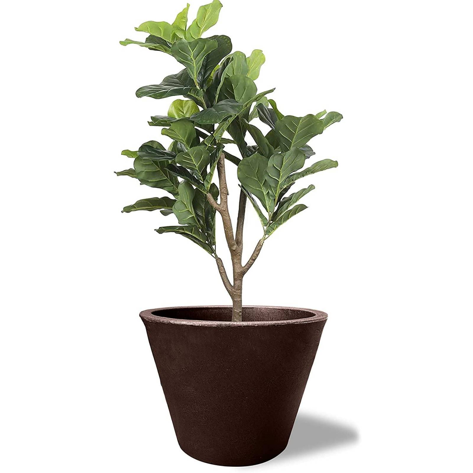 Macetero Redondo de 28 x 35 cm con Drenaje, Resistente Café