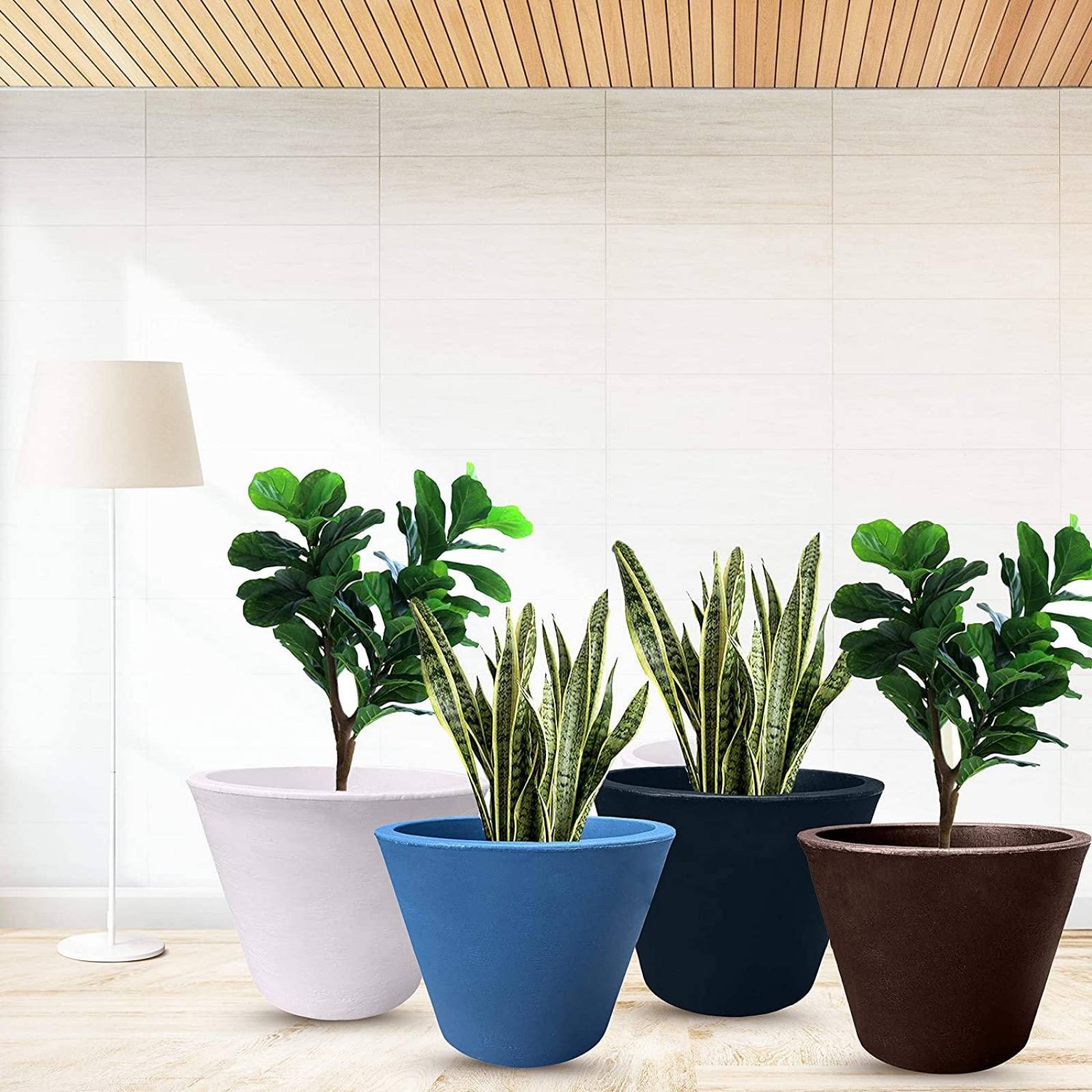 Macetero Redondo de 28 x 35 cm con Drenaje, Resistente Café