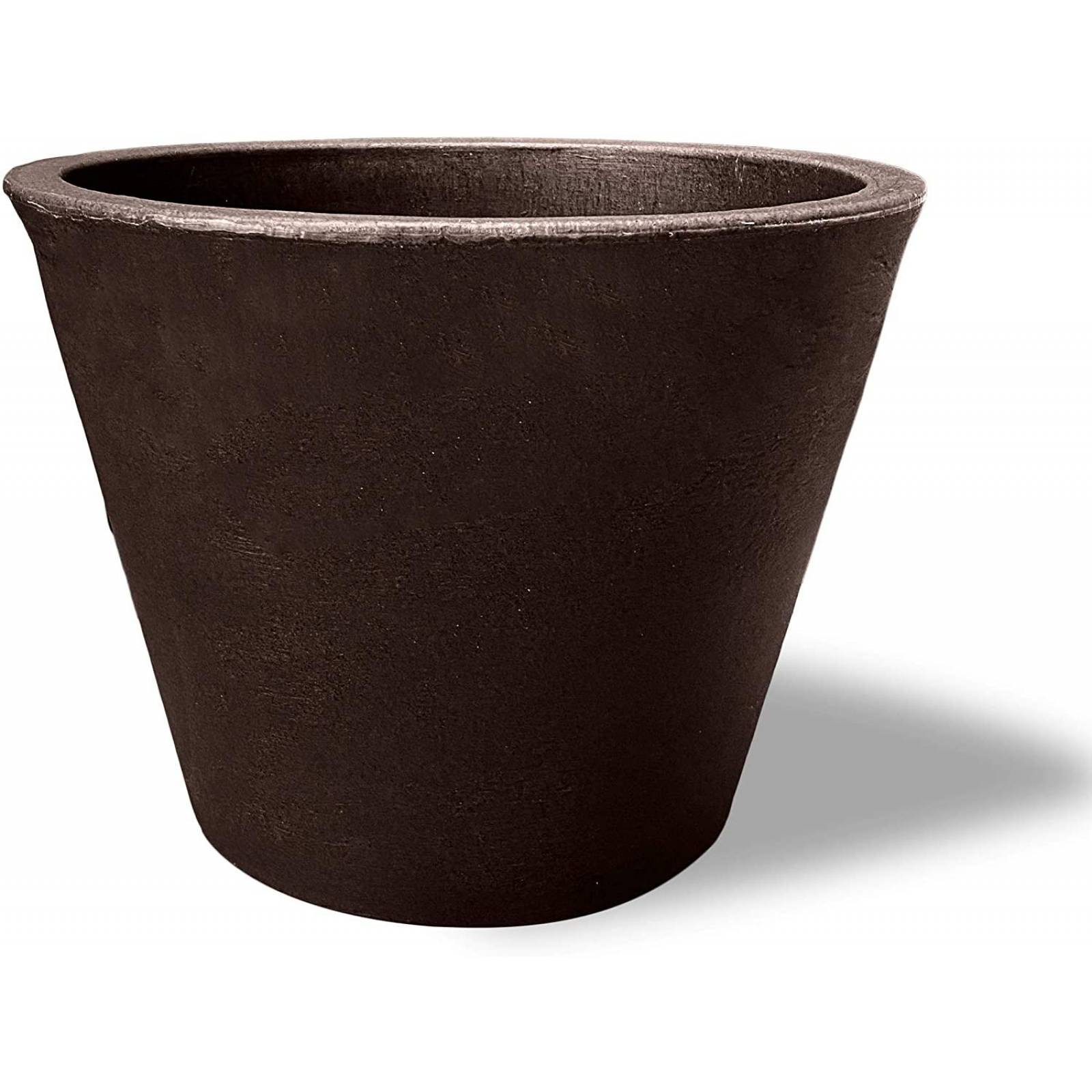 Macetero Redondo de 28 x 35 cm con Drenaje, Resistente Café