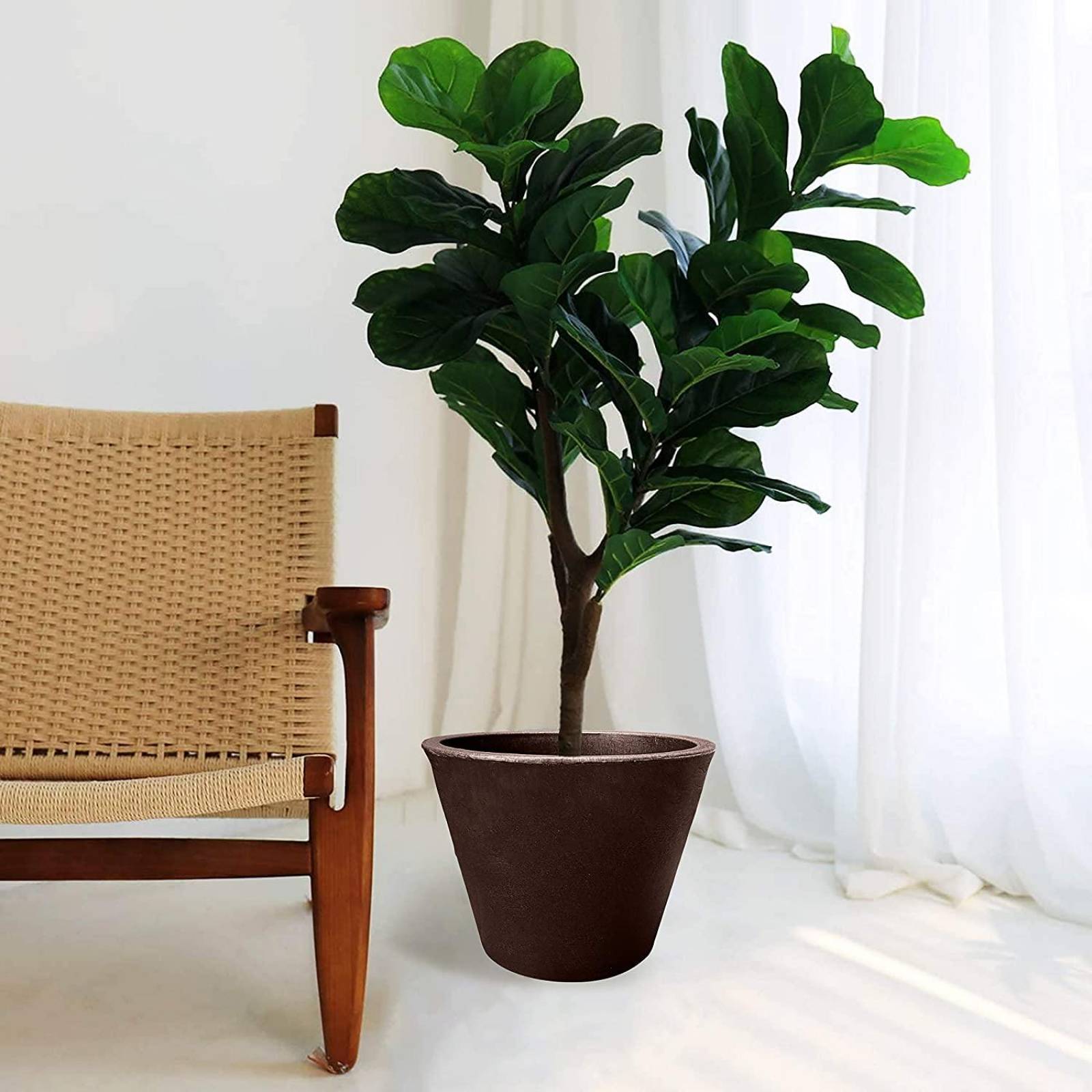 Macetero Redondo de 28 x 35 cm con Drenaje, Resistente Café