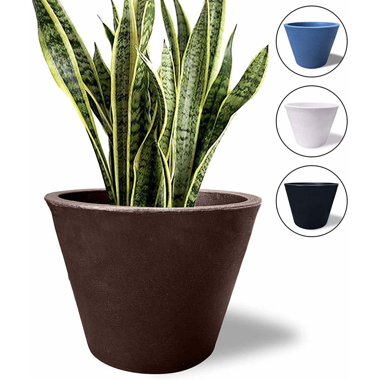 Macetero Redondo de 28 x 35 cm con Drenaje, Resistente Café
