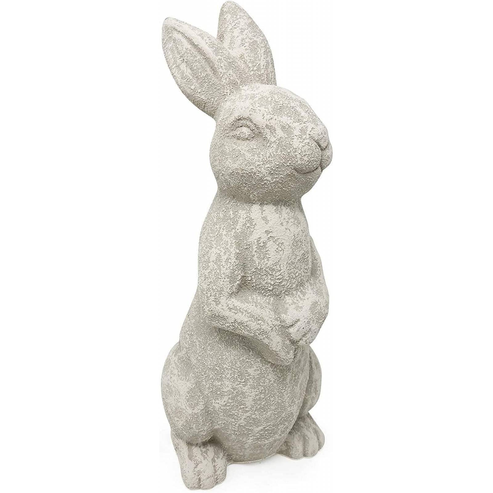 Figura de ceramica conejo de jardin, Acabado de Piedra Blanca