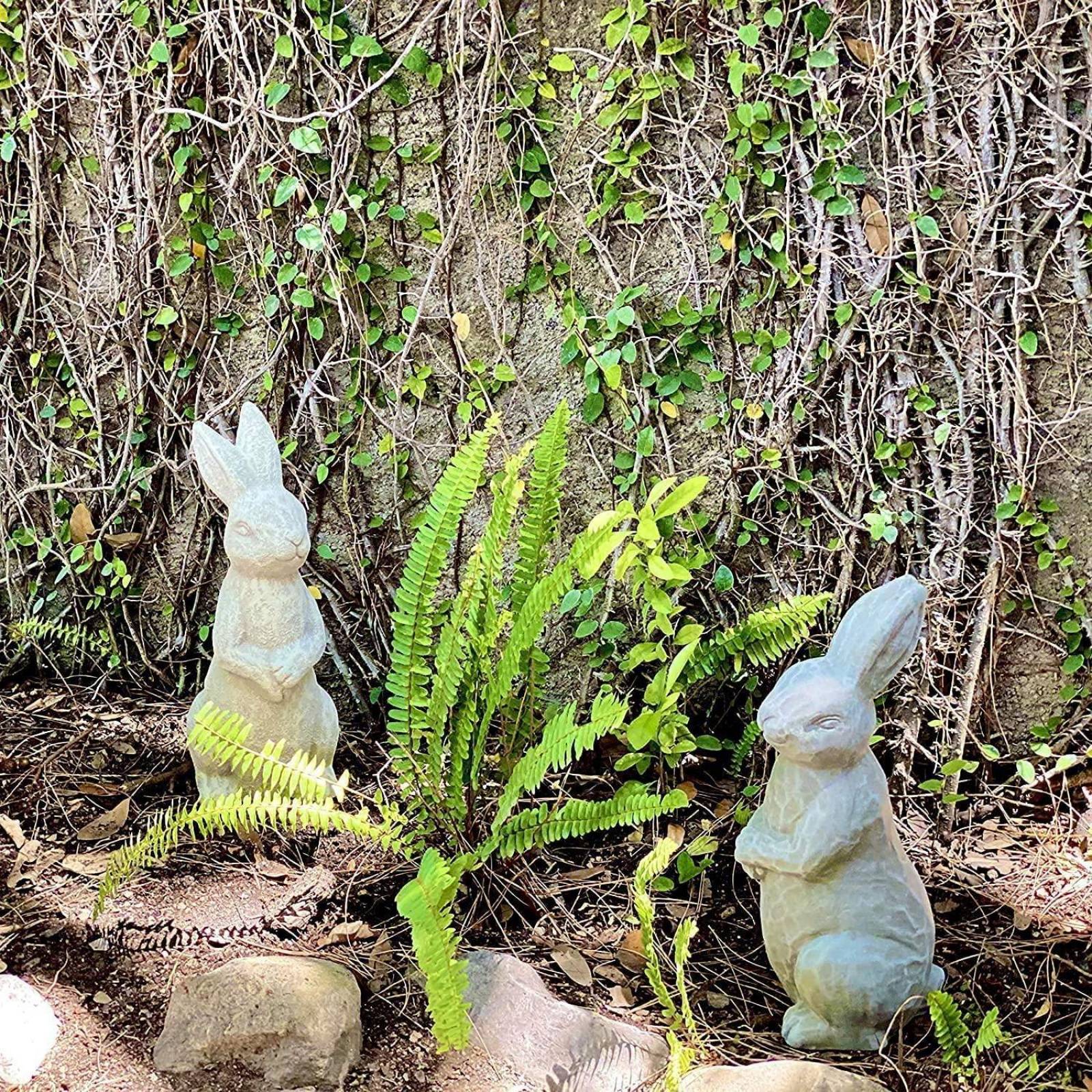 Figura de ceramica conejo de jardin, Acabado de Piedra Blanca