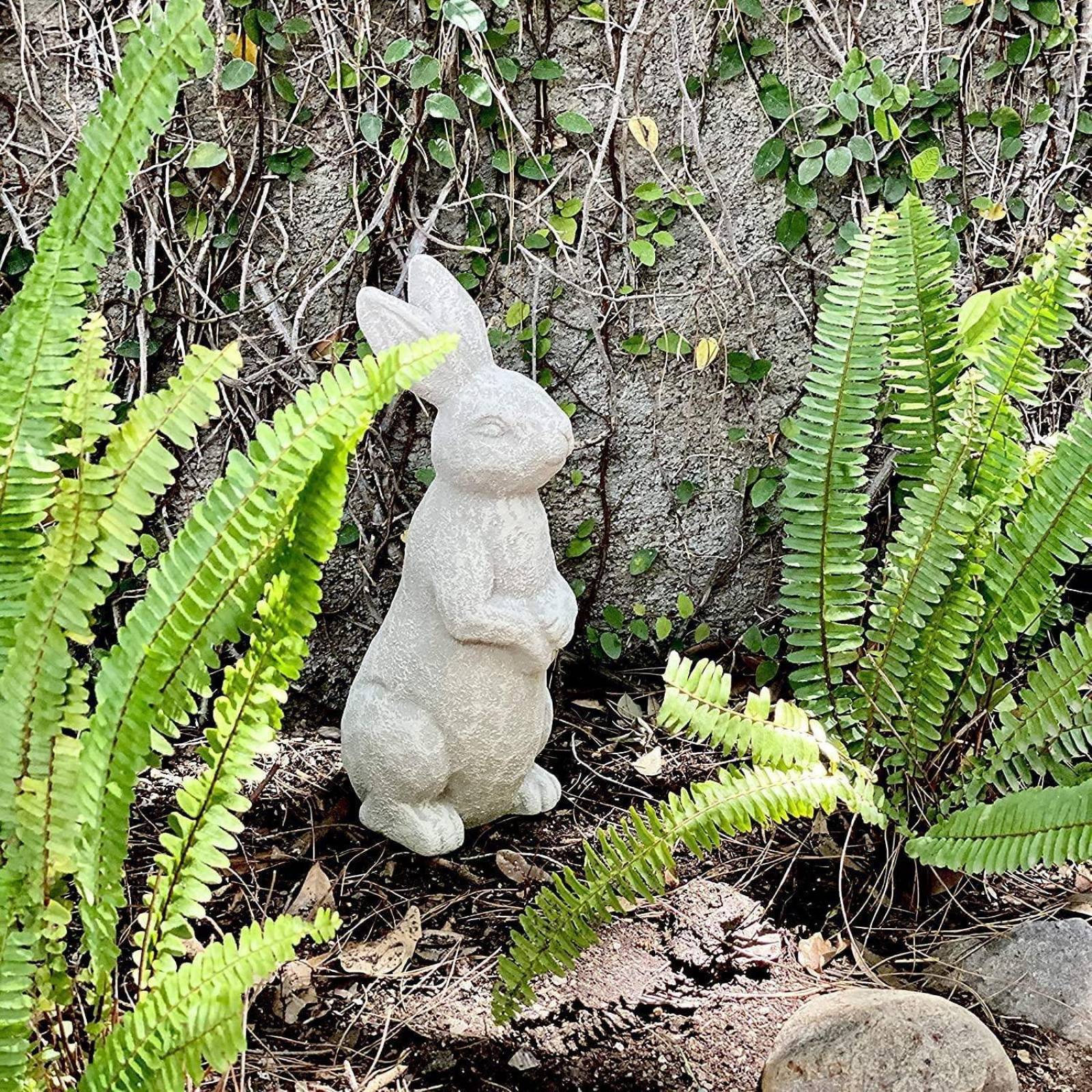 Figura de ceramica conejo de jardin, Acabado de Piedra Blanca