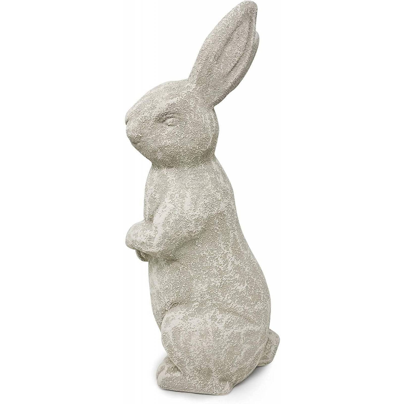Figura de ceramica conejo de jardin, Acabado de Piedra Blanca