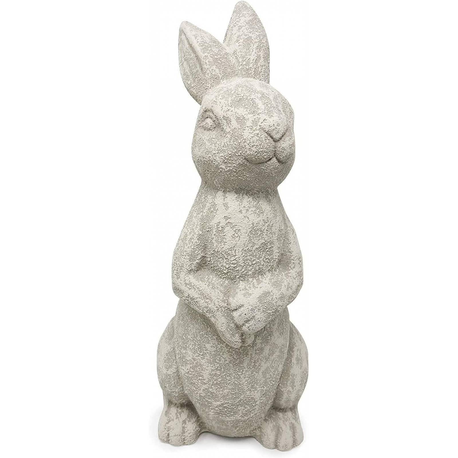 Figura de ceramica conejo de jardin, Acabado de Piedra Blanca