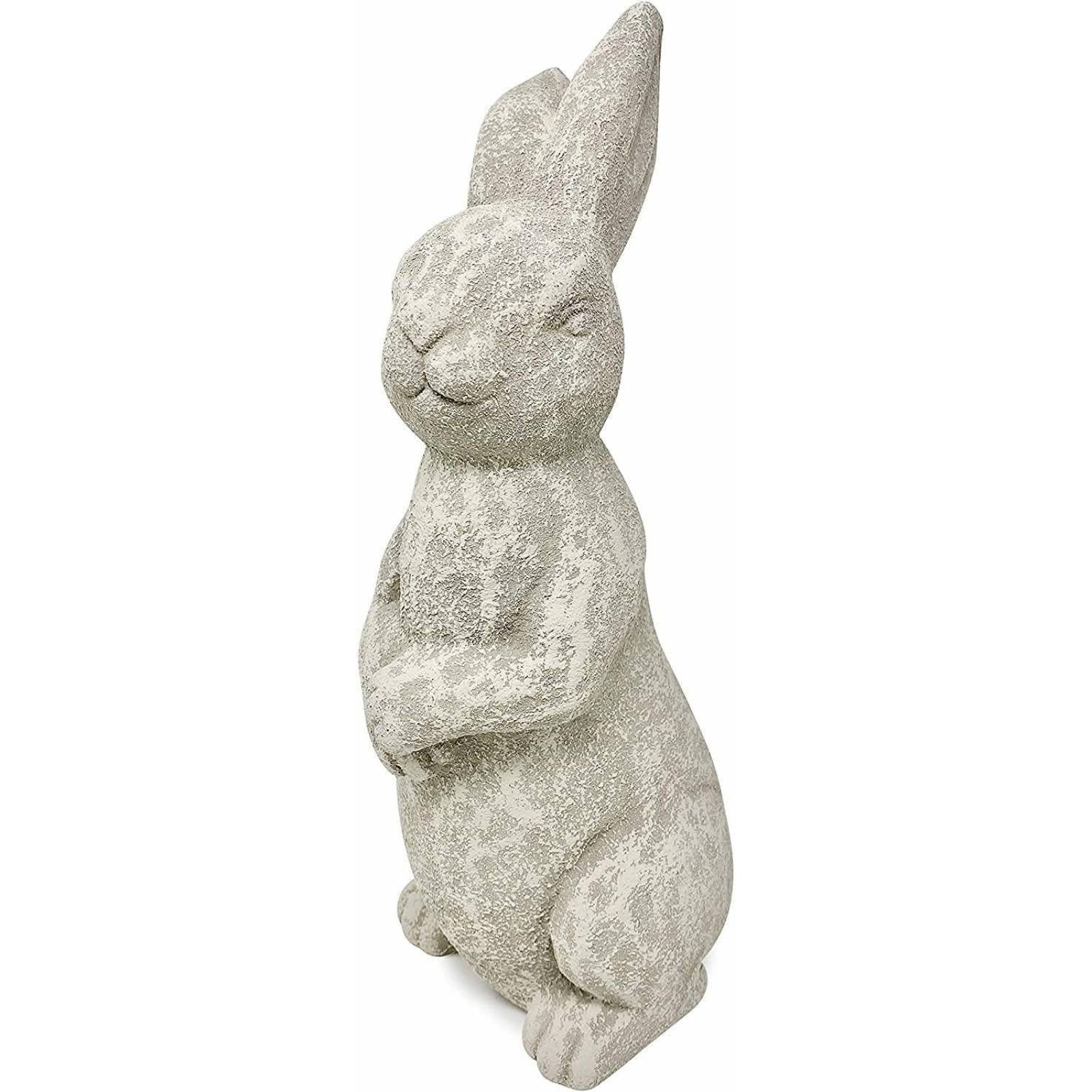 Figura de ceramica conejo de jardin, Acabado de Piedra Blanca