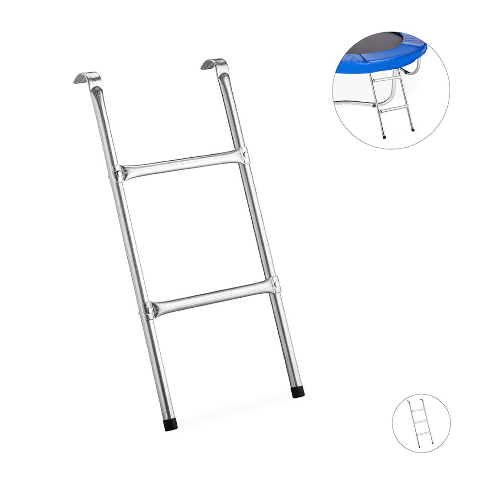 Escalera Antideslizante Con Peldaños Metalico Para Trampolin Plateado
