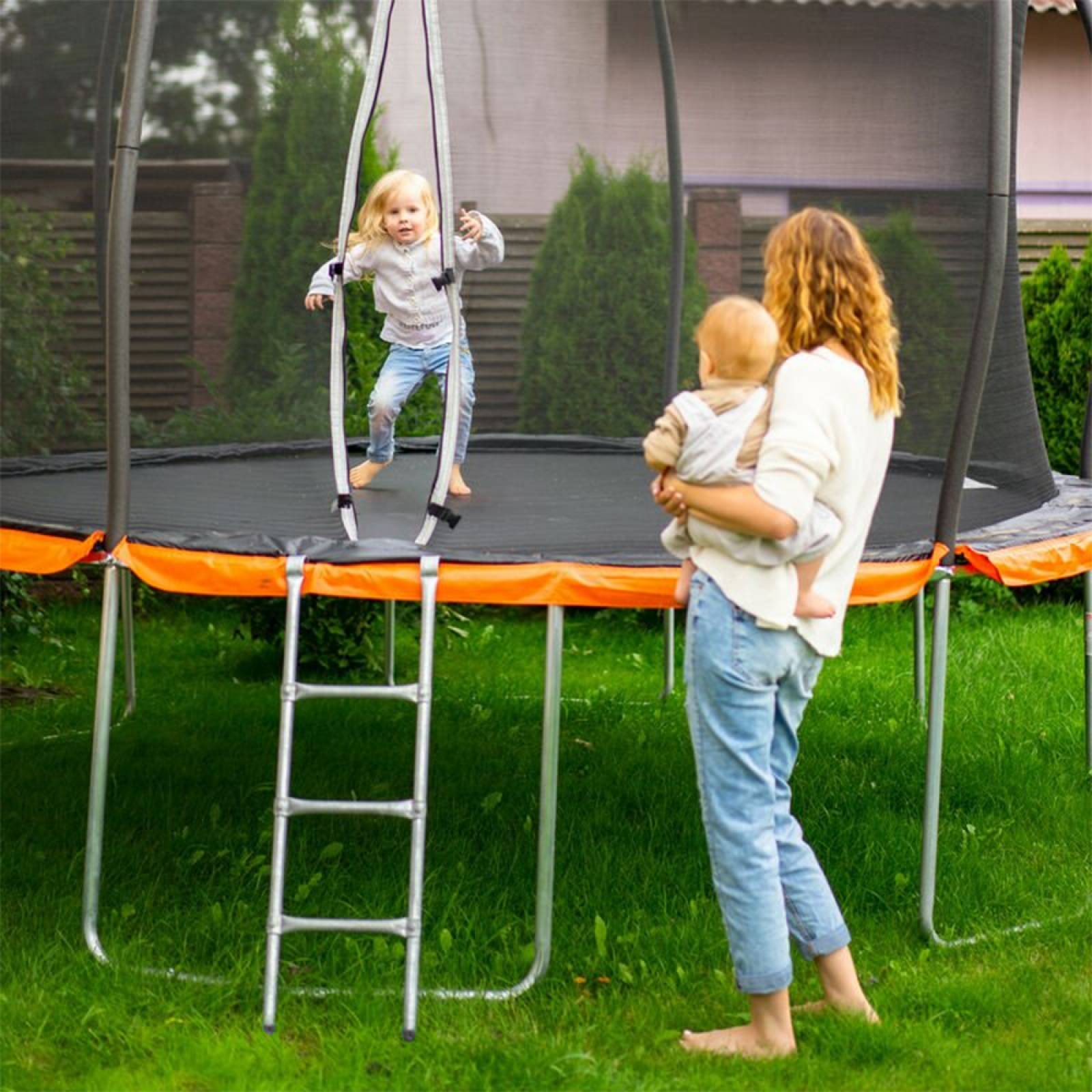 Escalera Antideslizante Con Peldaños Metalico Para Trampolin Gris