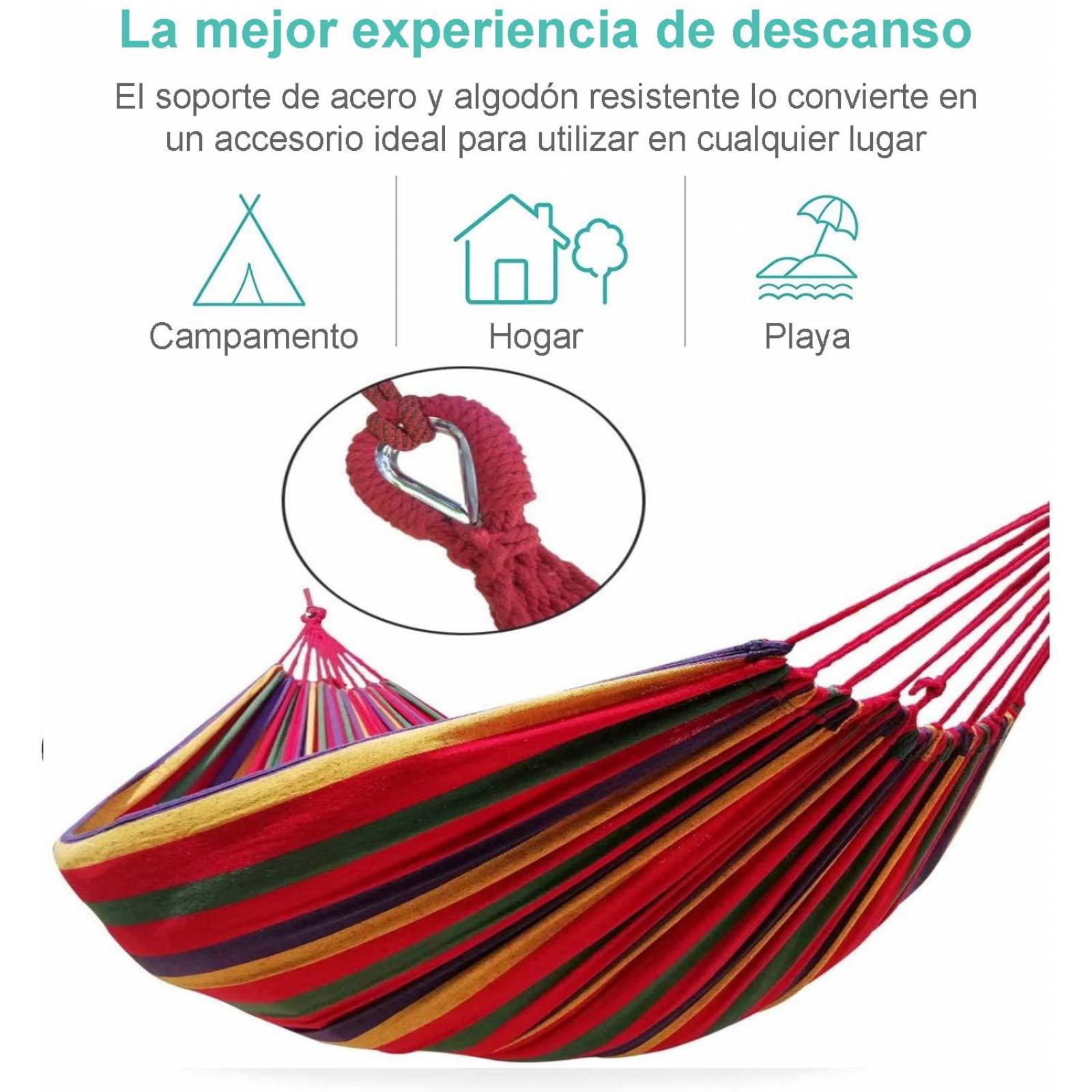 Hamaca de Tela de algodón Individual Unitalla Franjas Rojas