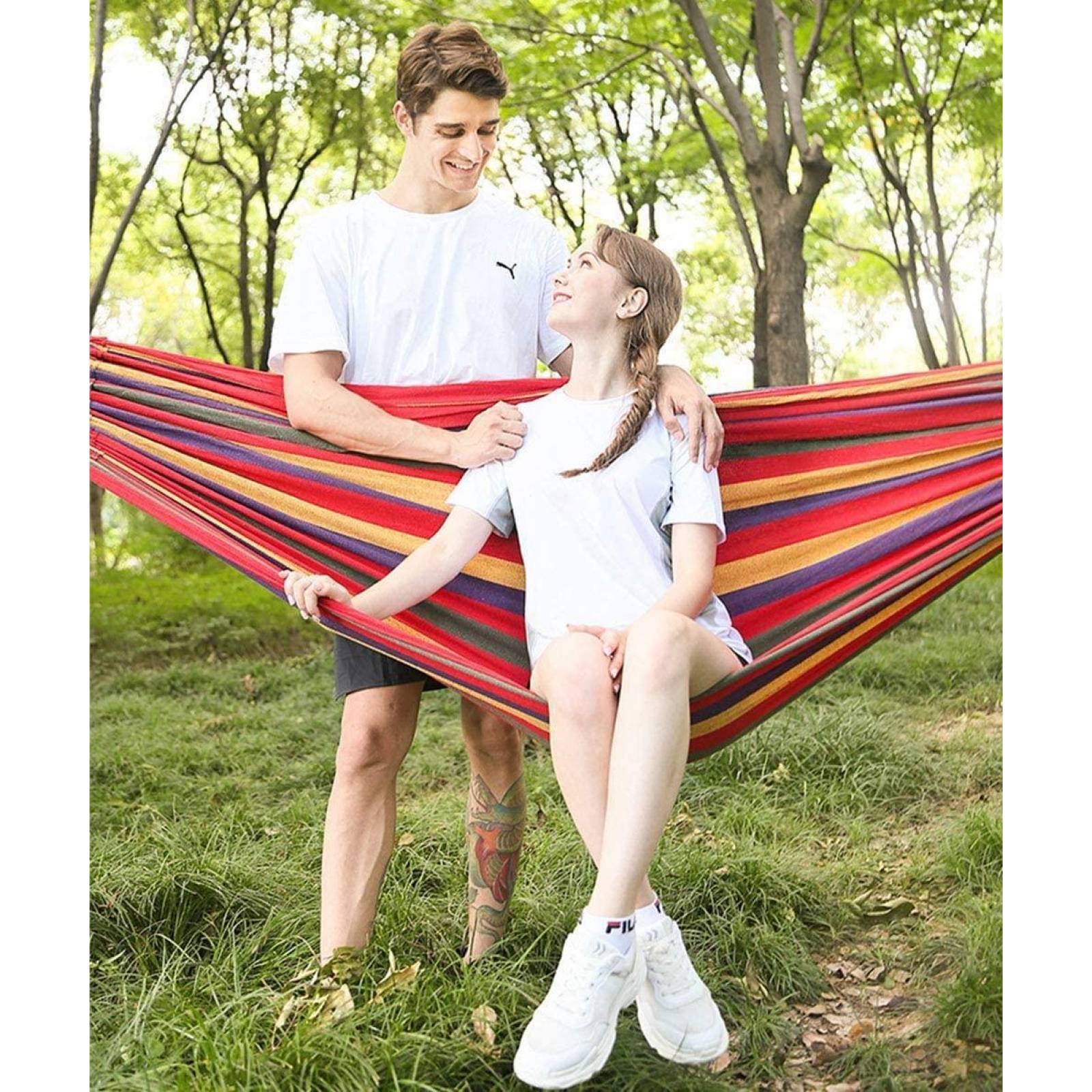 Hamaca de Tela de algodón Individual Franjas Azules Unitalla