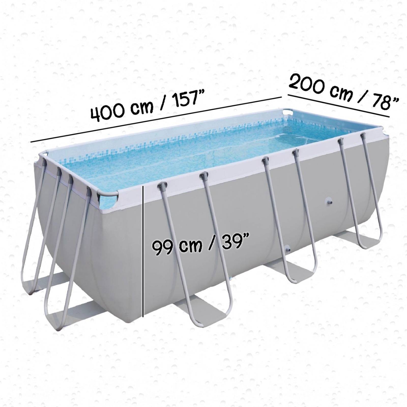 Alberca Piscina Rectangular Estructura de Acero 4.0m x 2.0m x 99cm 