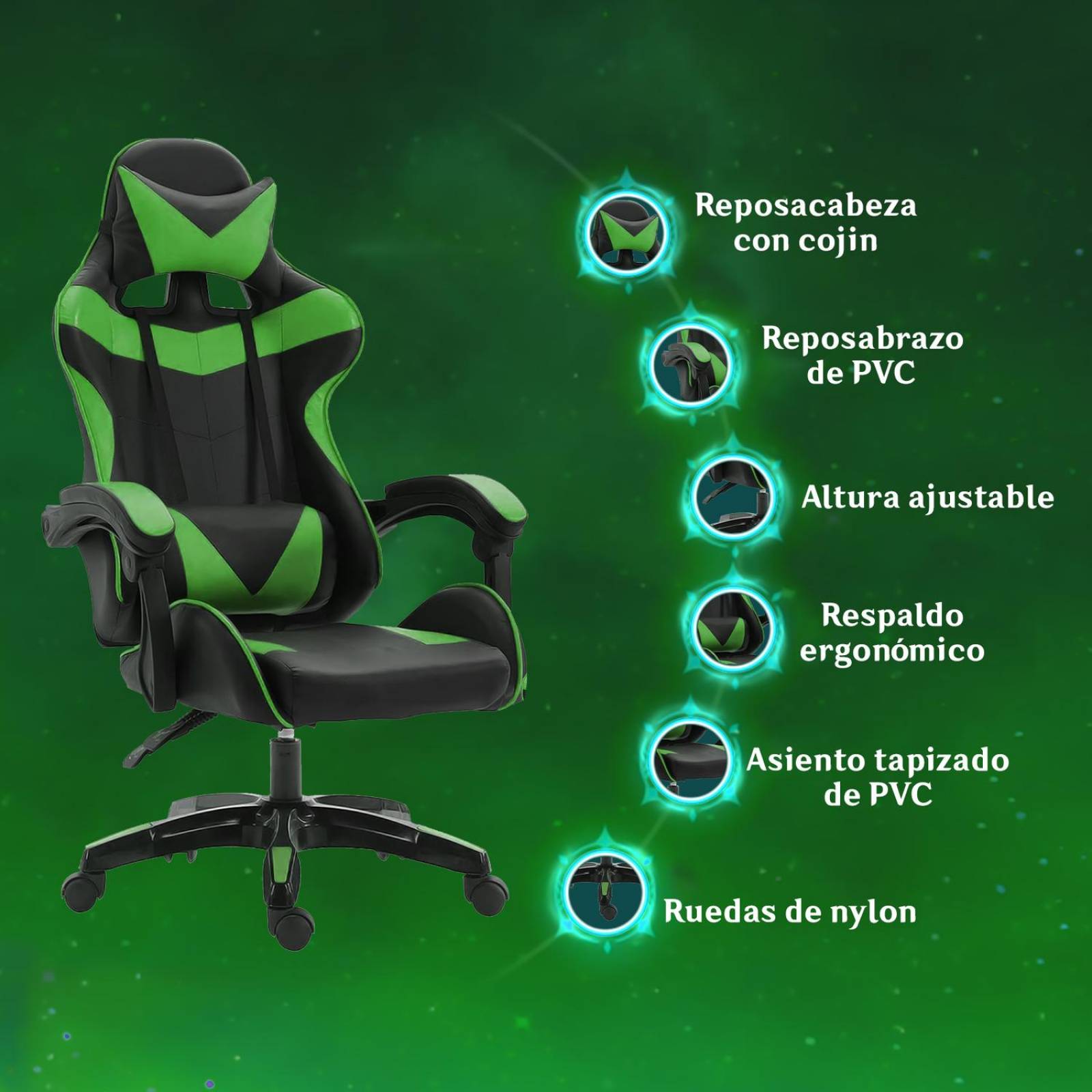 Silla Gamer Escritorio Ergonómica Reclinable Verde