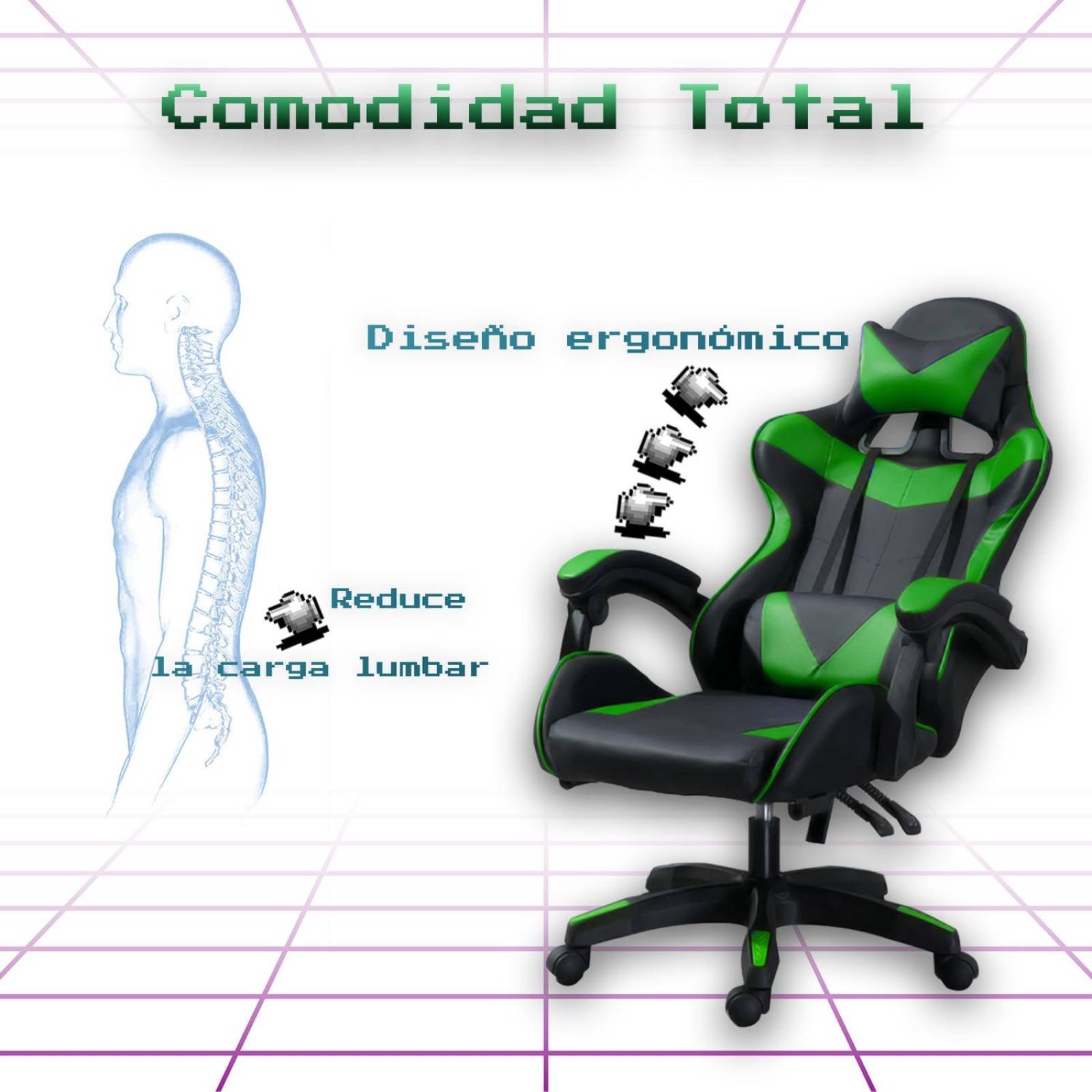 Silla Gamer Escritorio Ergonómica Reclinable Verde