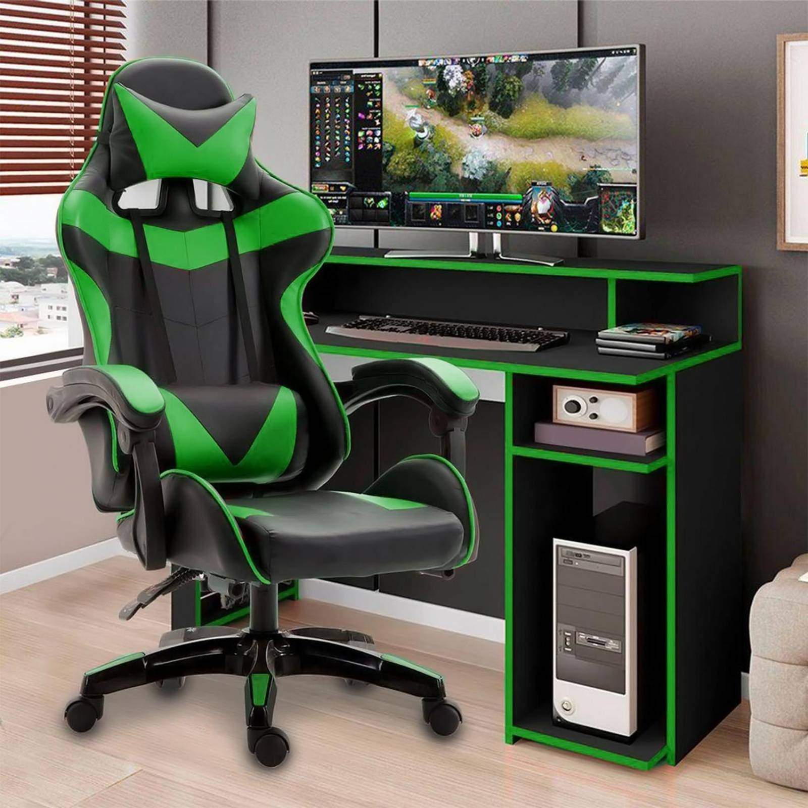 Silla Gamer Escritorio Ergonómica Reclinable Verde