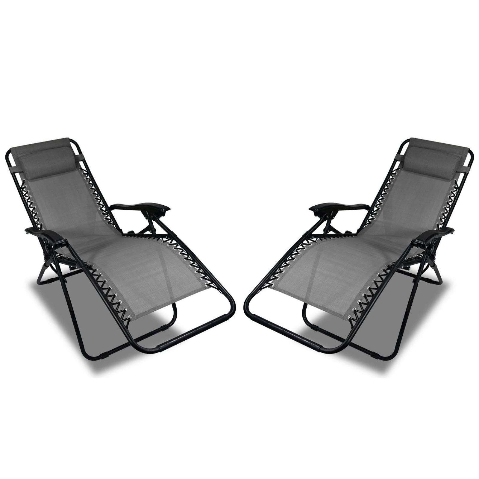 Set De 2 Sillas Tipo Camastro Plegable Tecnologia Gravedad Cero Reclinable Gris