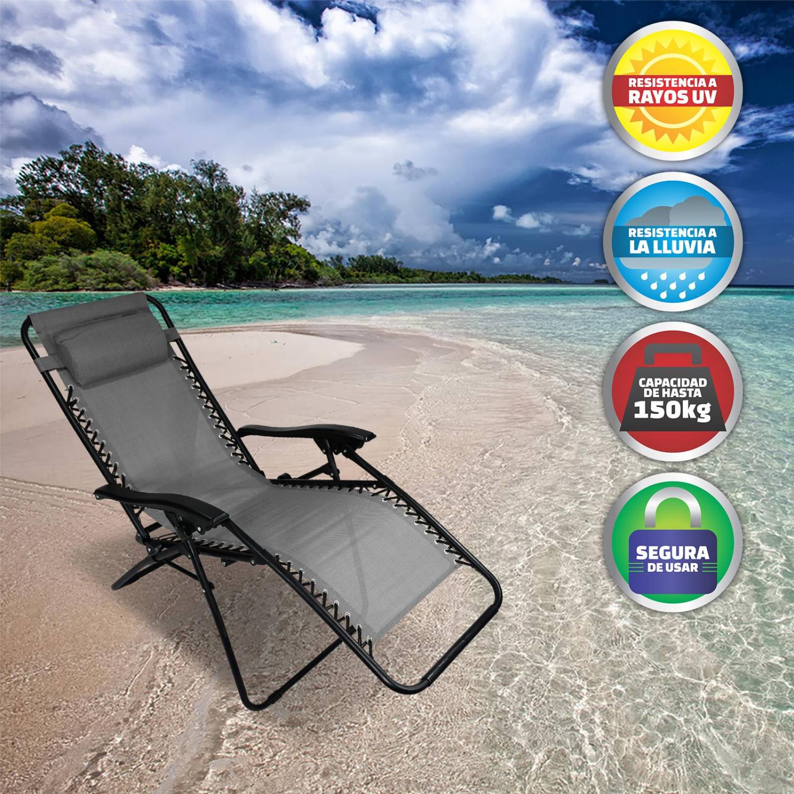 Silla Camastro Plegable Para Acampar Campig Playa Exterior Gris