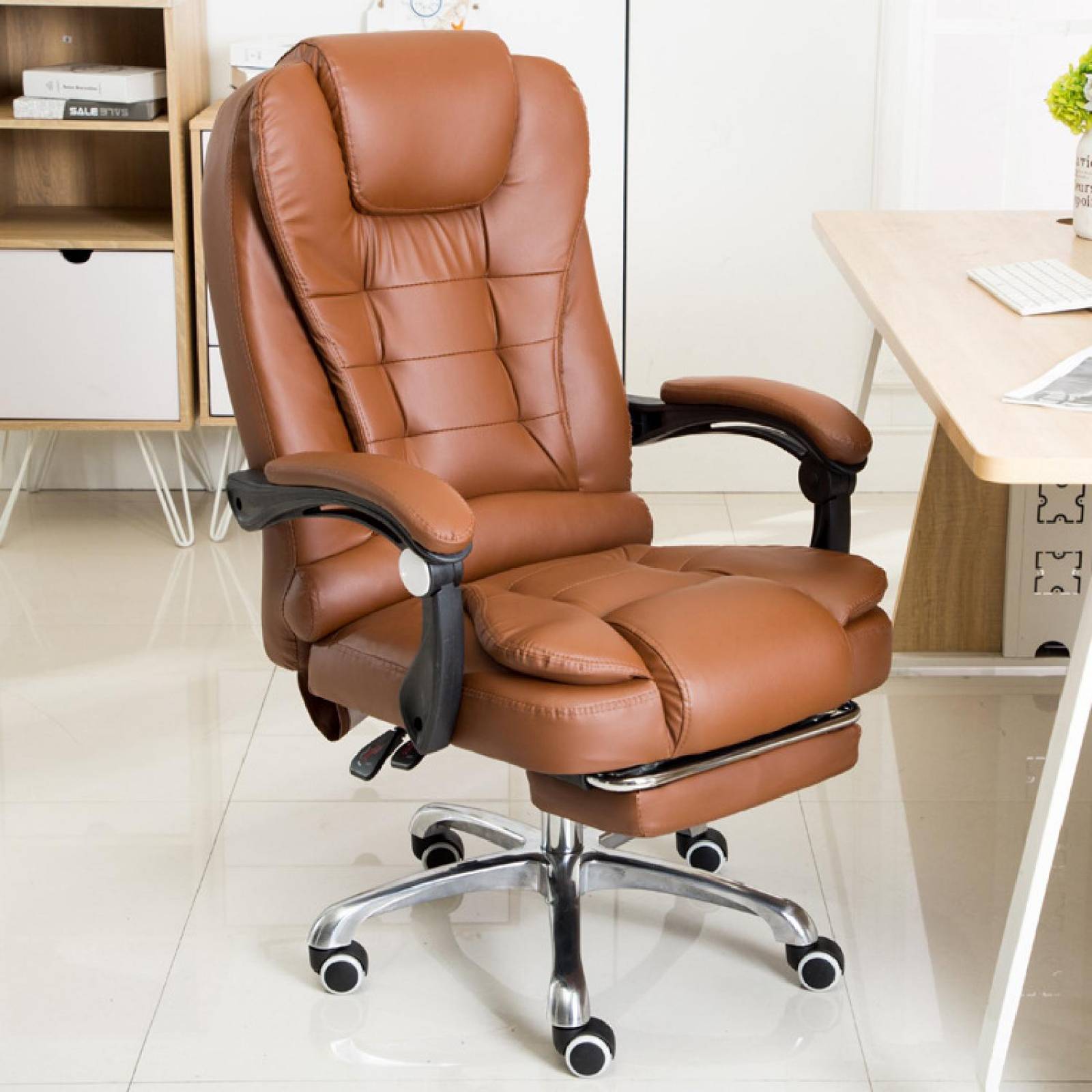 Silla Ejecutiva de Escritorio Oficina Ergonómica Reclinable Café