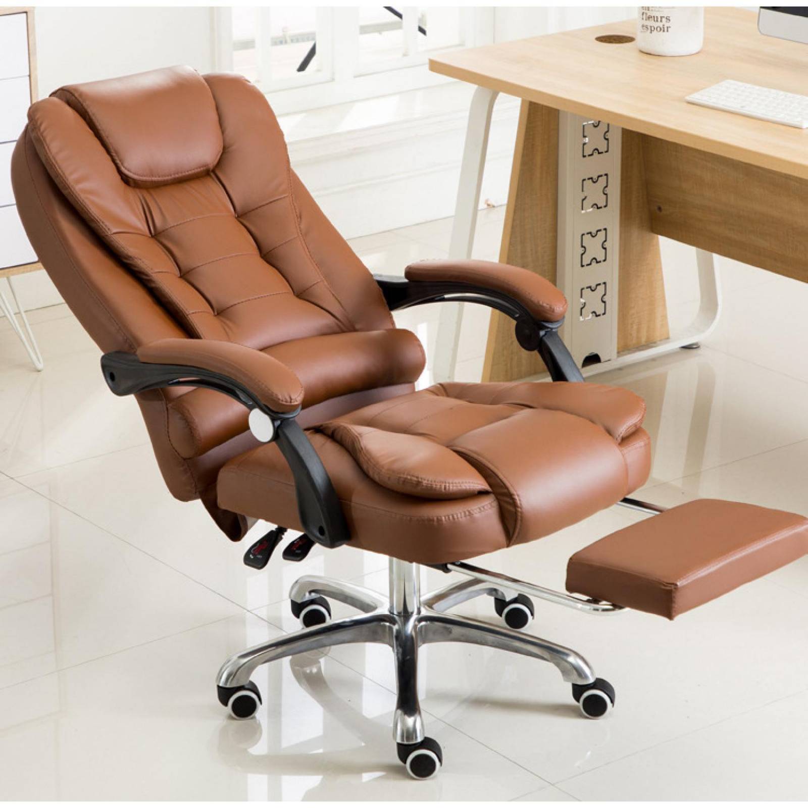 Silla Ejecutiva de Escritorio Oficina Ergonómica Reclinable Café