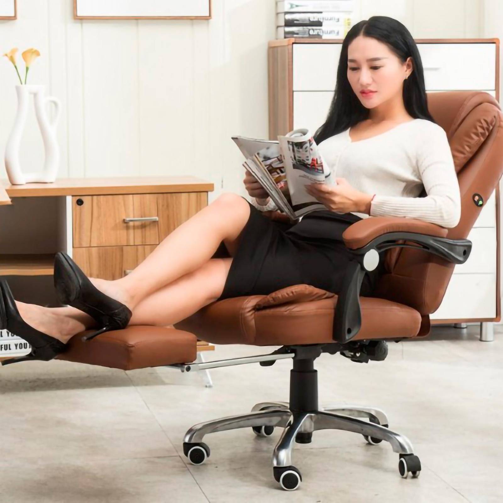 Silla Ejecutiva de Escritorio Oficina Ergonómica Reclinable Café