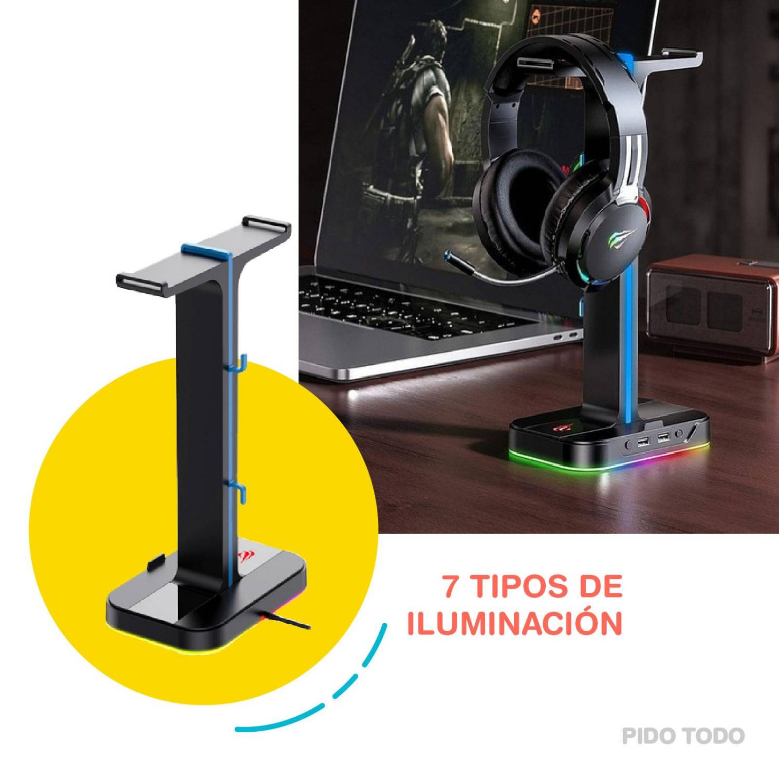 Soporte para Audifonos doble Azul con Luz RGB 