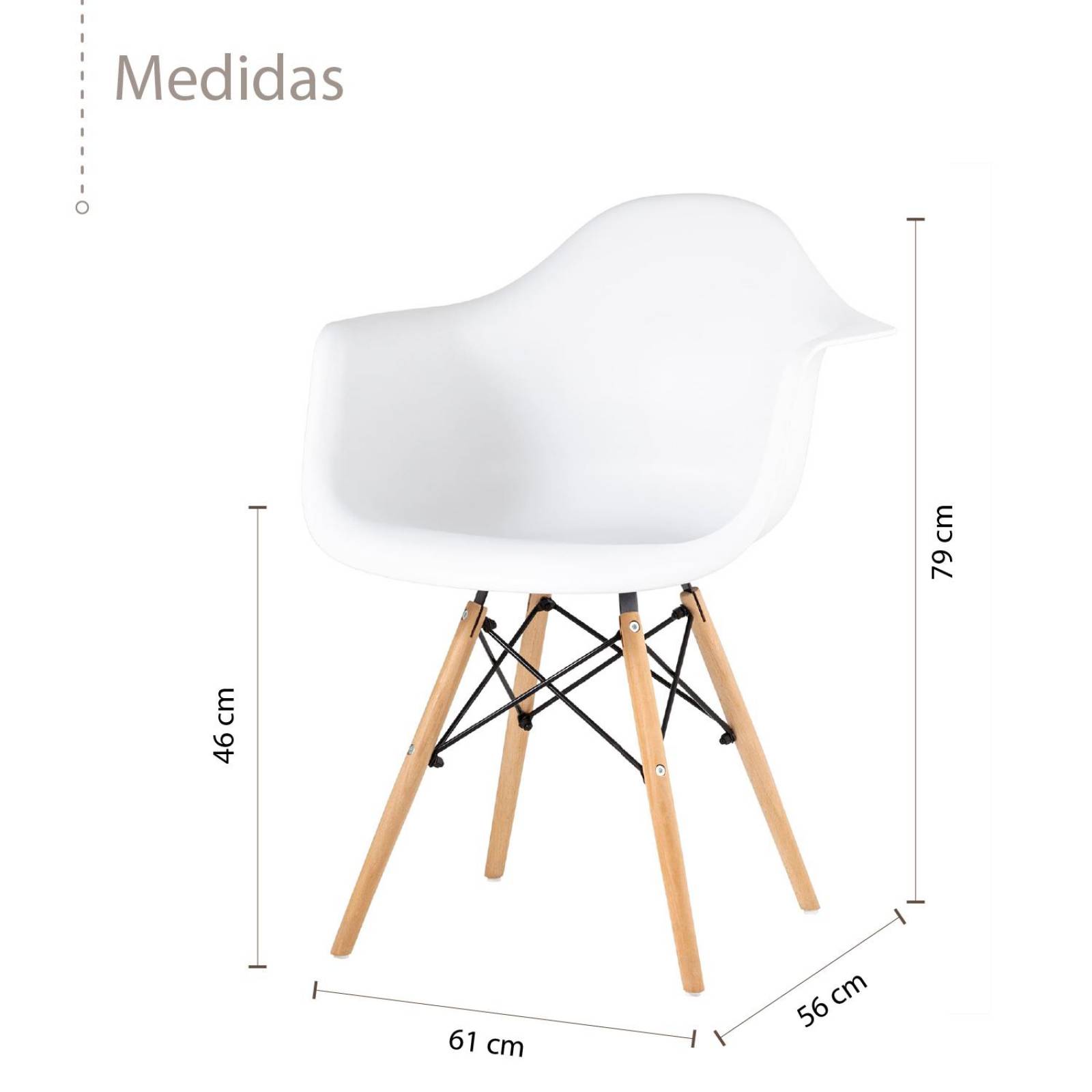Silla Tipo Eames Con Brazos Comedor Moderno Retro Resistente Blanco